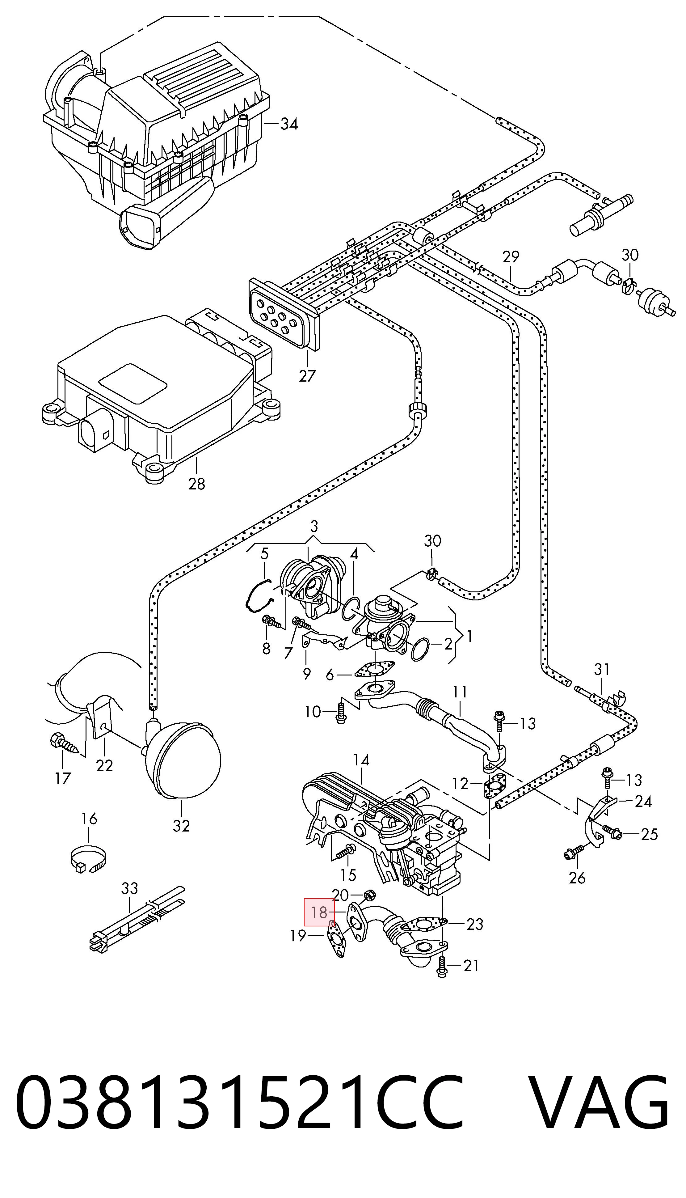 Comprar 038131521CC VAG Tubo del sistema de recirculación de gases de escape EGR