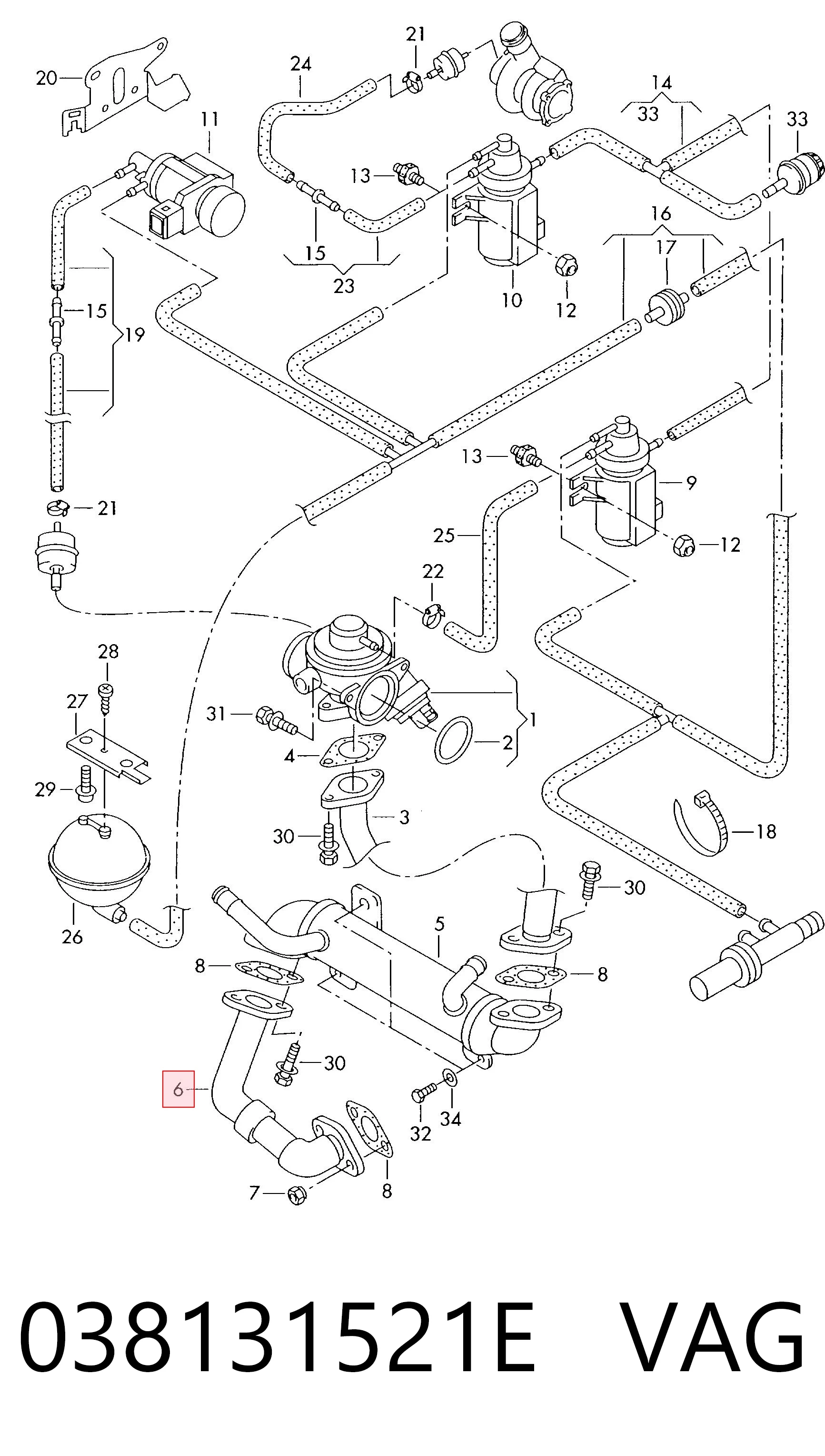 038131521E VAG Tubo del sistema de recirculación de gases de escape EGR