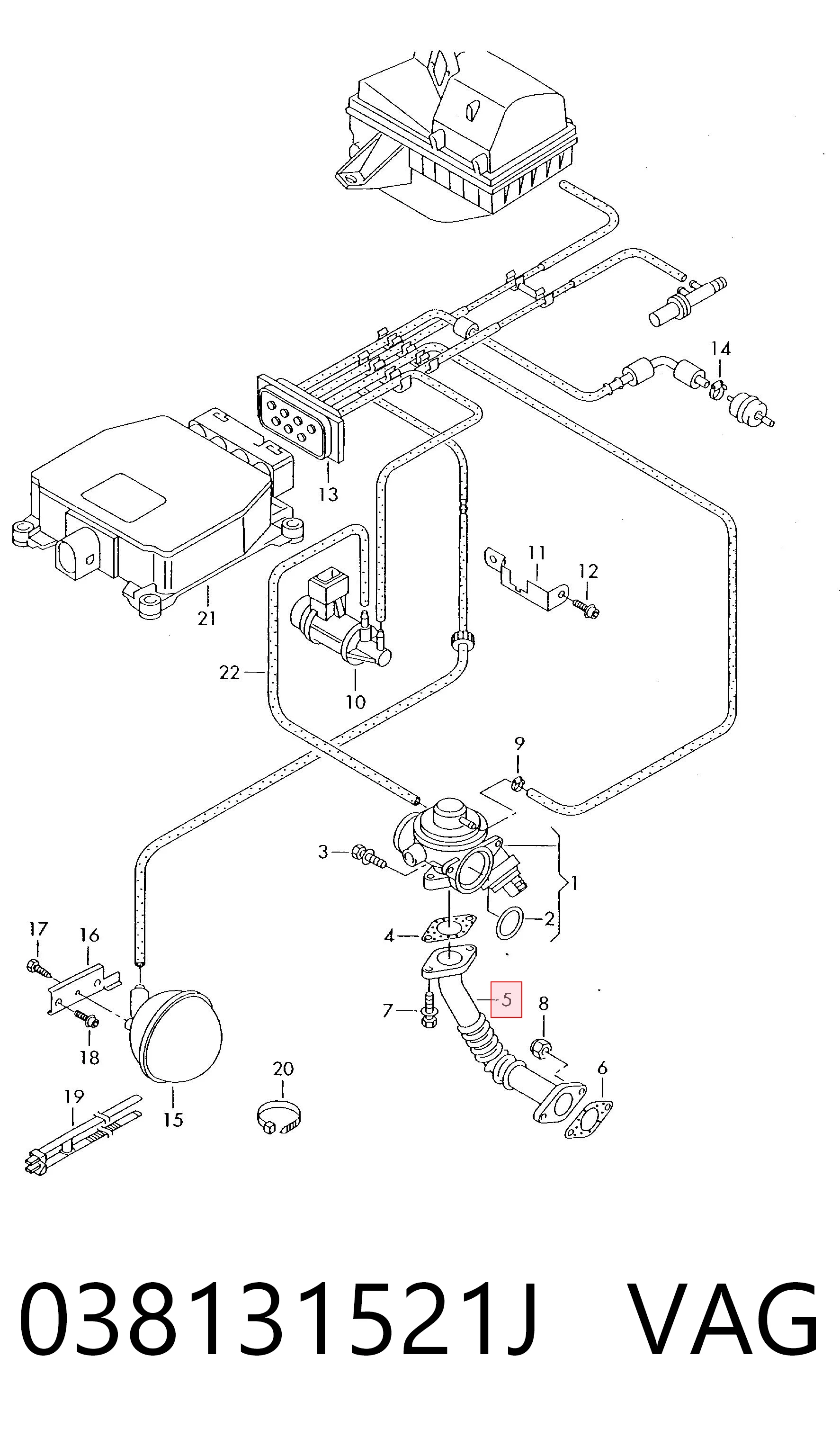 038131521J VAG Tubo del sistema de recirculación de gases de escape EGR