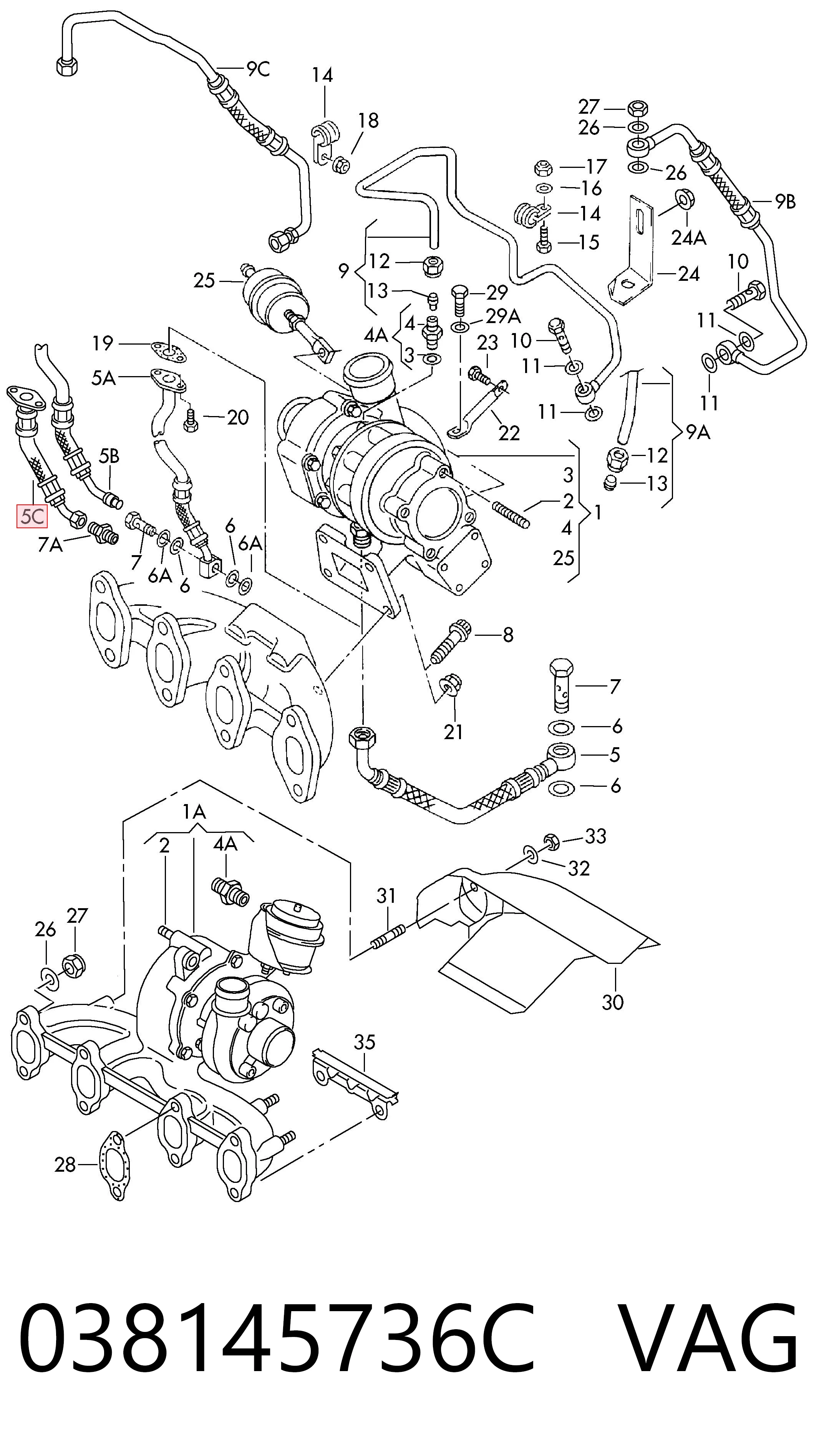 Tubo de drenaje de aceite de turbocompresor VAG 038145736C