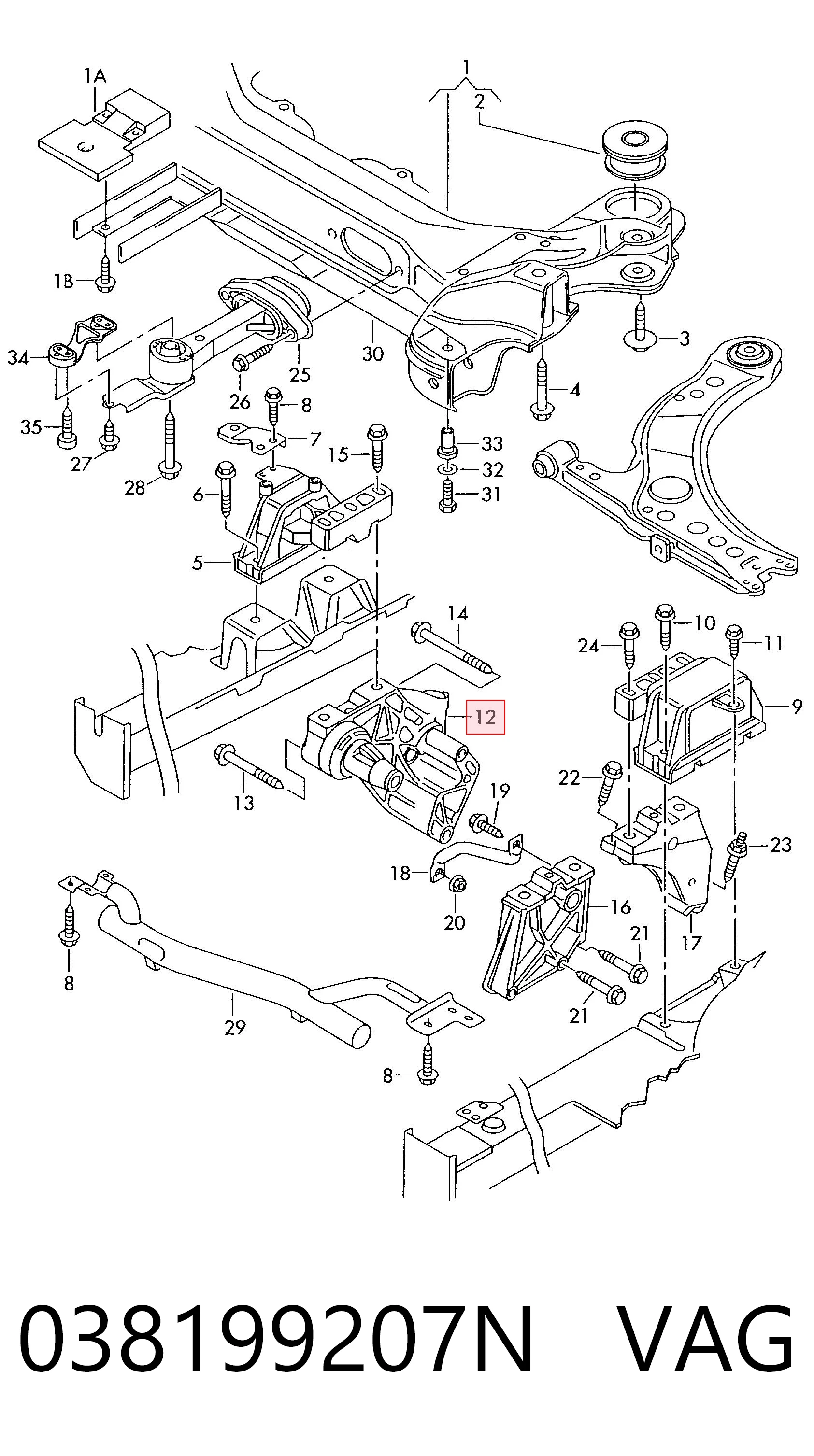 Soporte trasero del motor 038199207N VAG