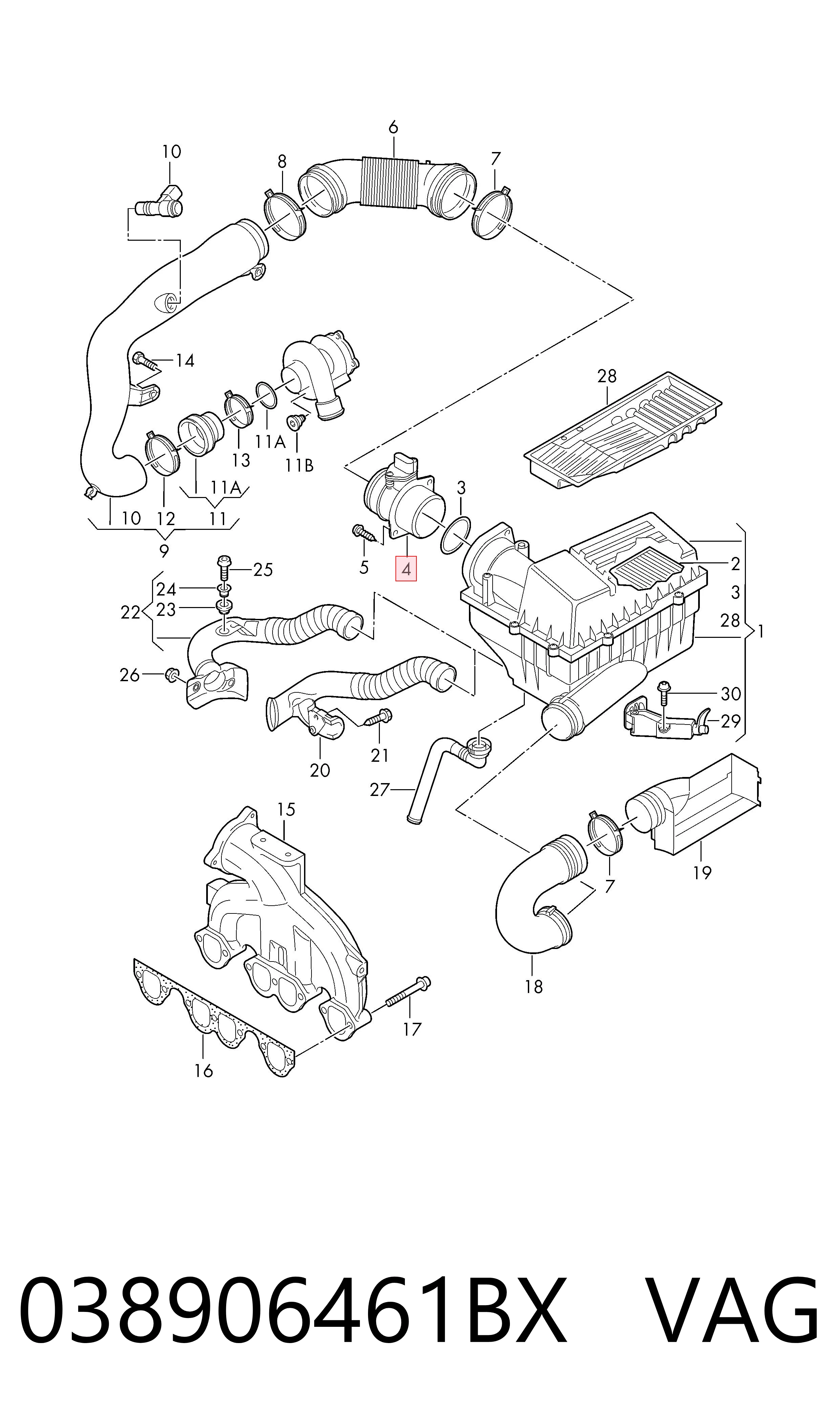 038906461BX VAG Sensor de flujo de aire