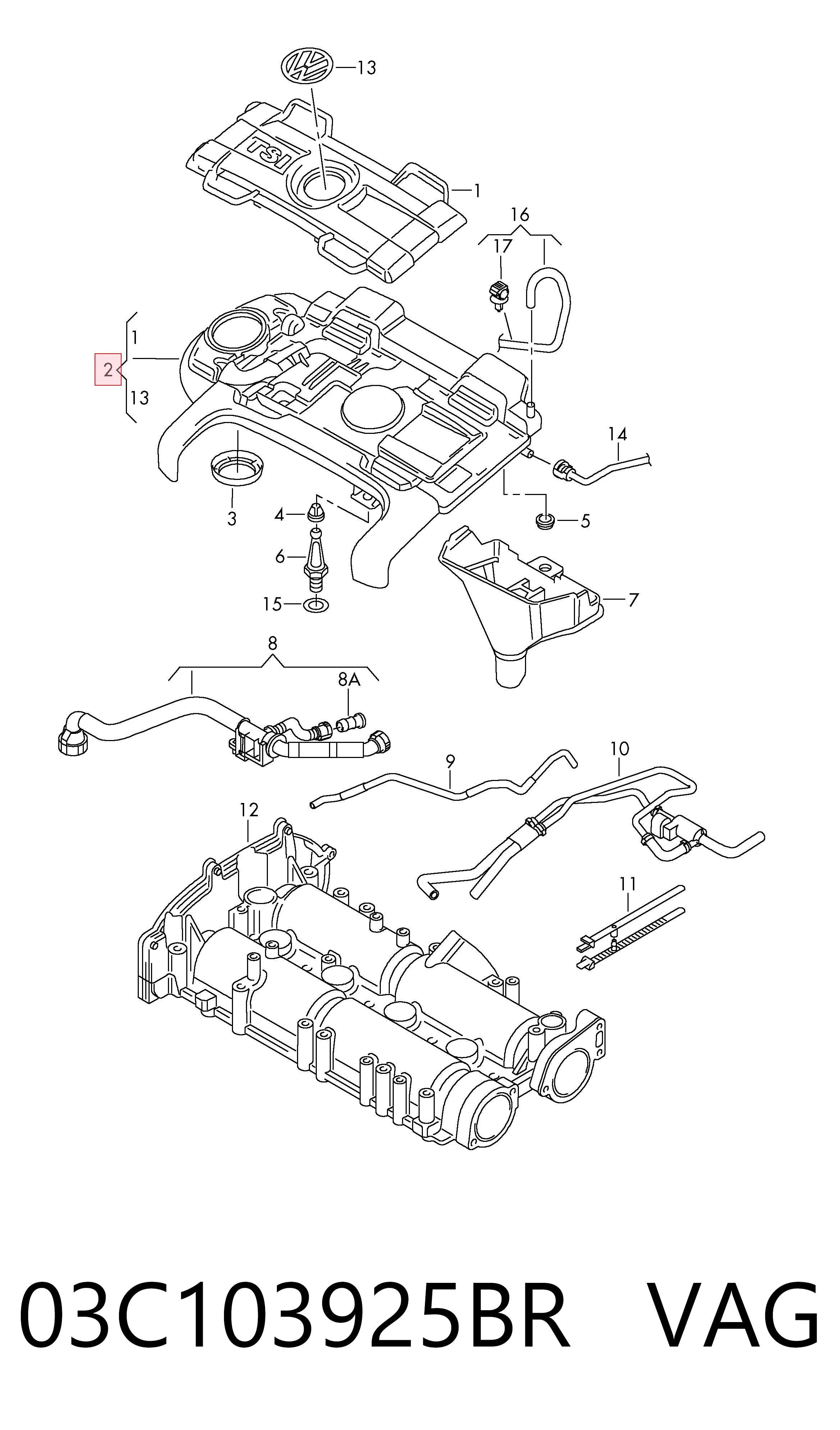 03C103925BR VAG Tapa del motor decorativa