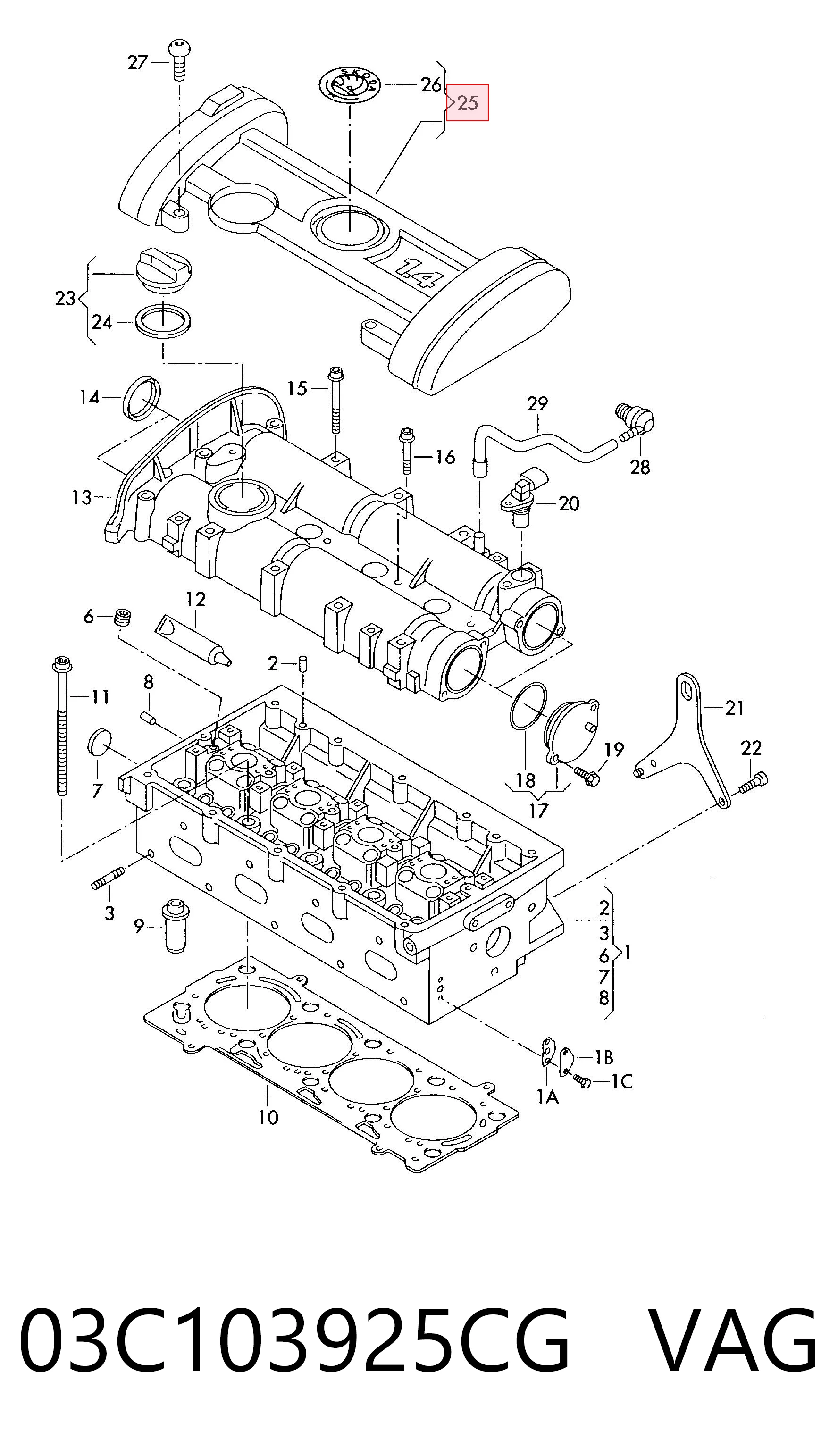 03C103925CG VAG Tapa del motor decorativa