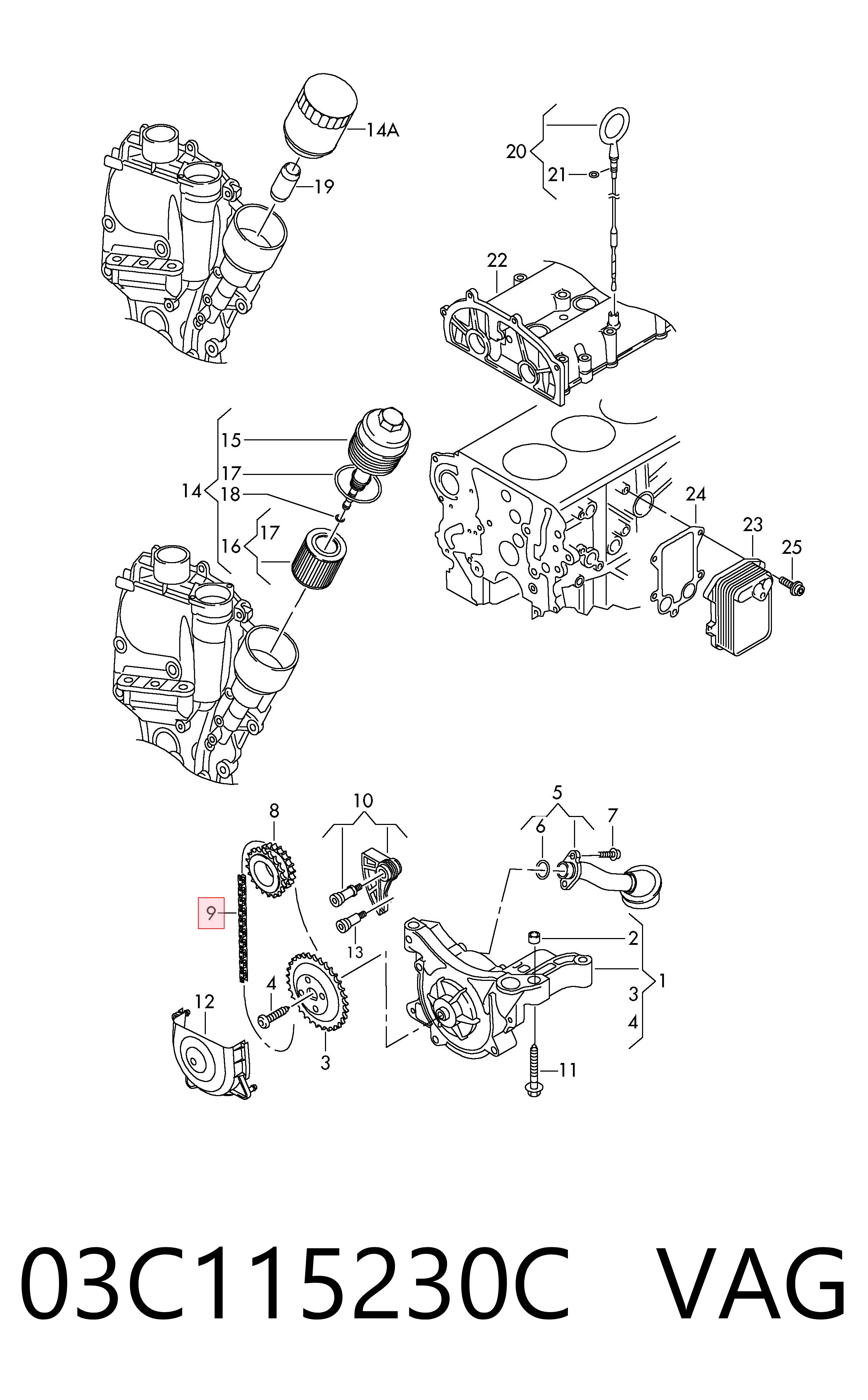 Comprar Cadena de la bomba de aceite Volkswagen Golf V 1K1 a bajo precio