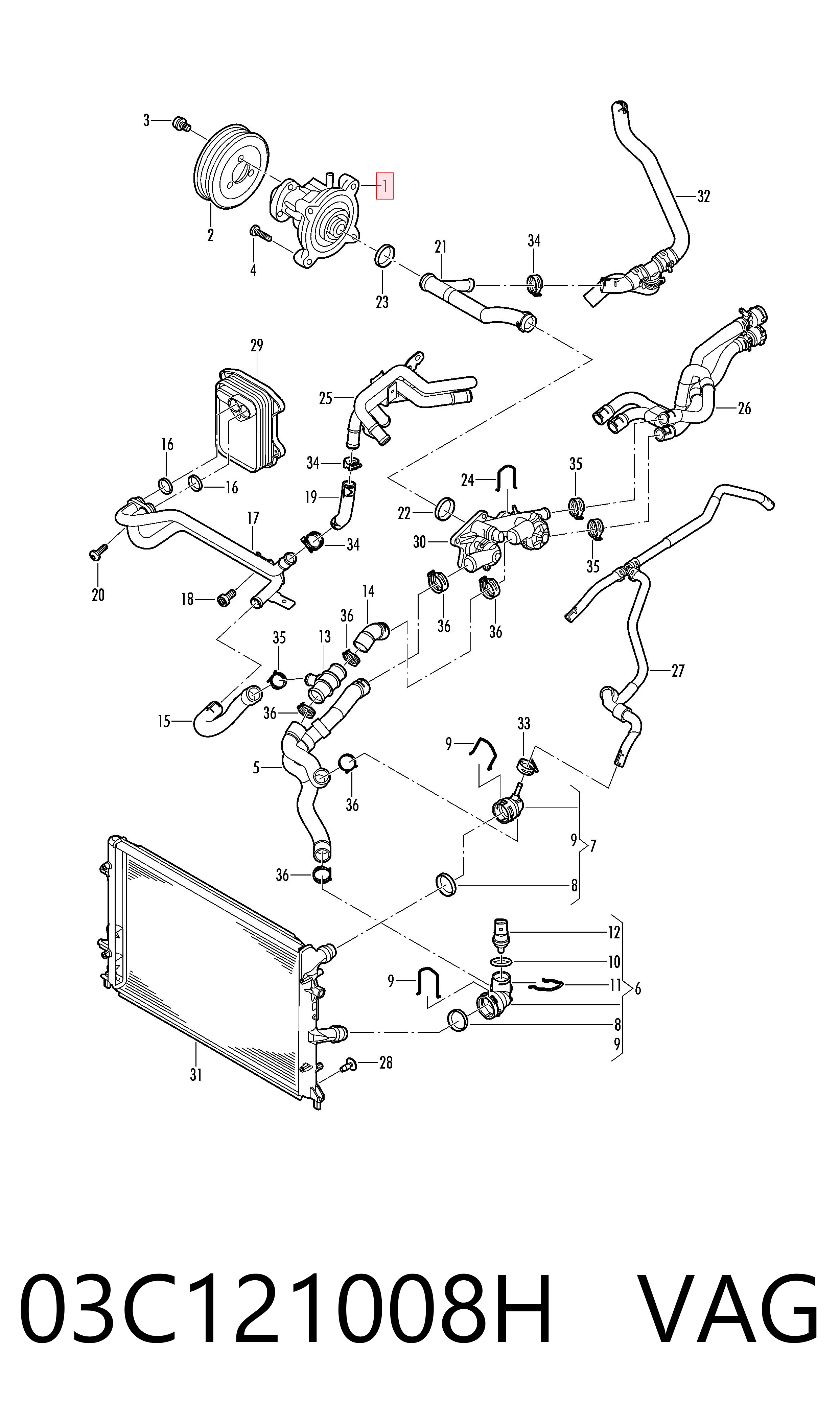 03C121008H VAG Bomba refrigerante coche