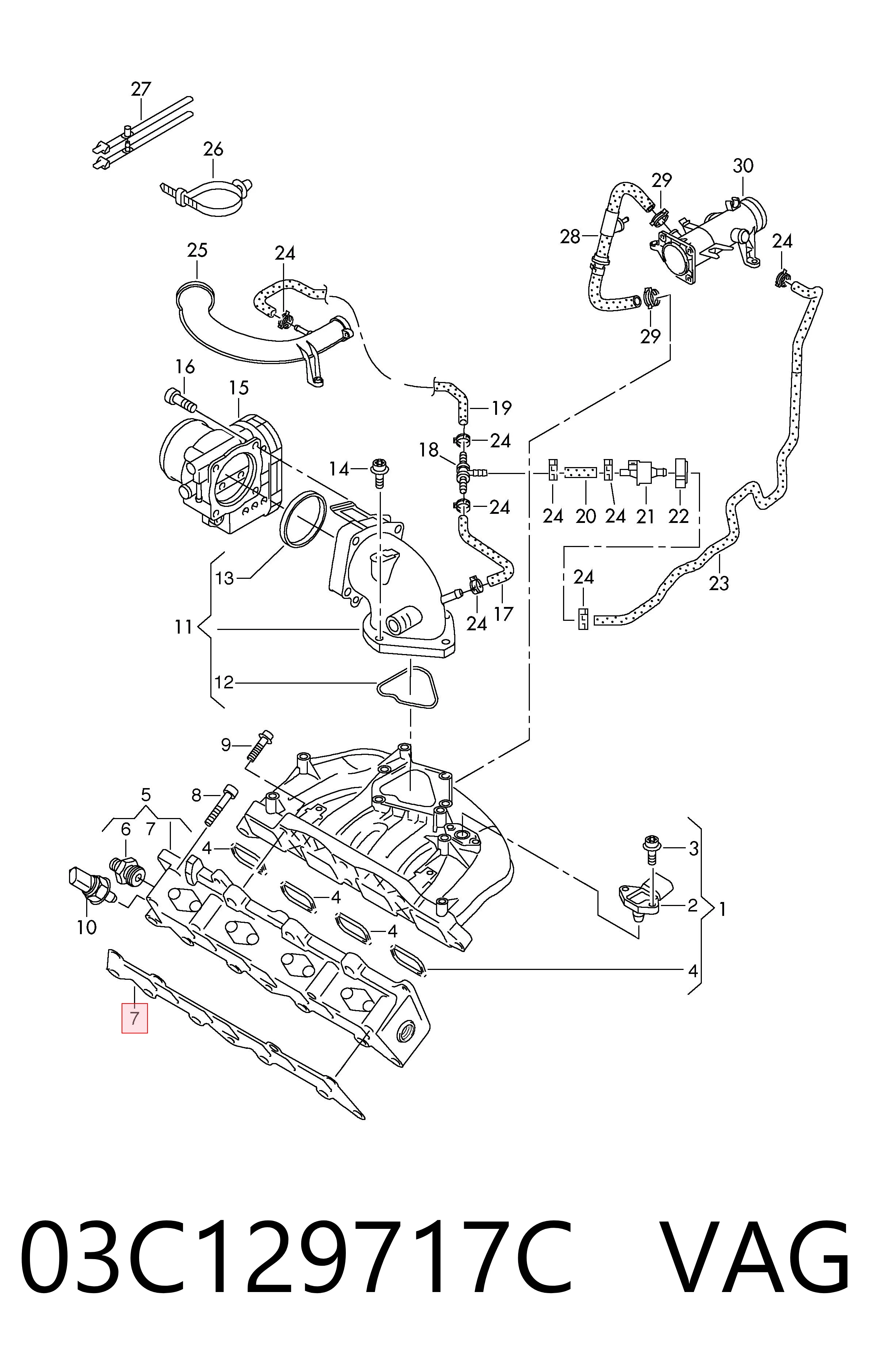 Junta inferior del colector de admisión VAG 03C129717C precio, desde 6,26 EUR