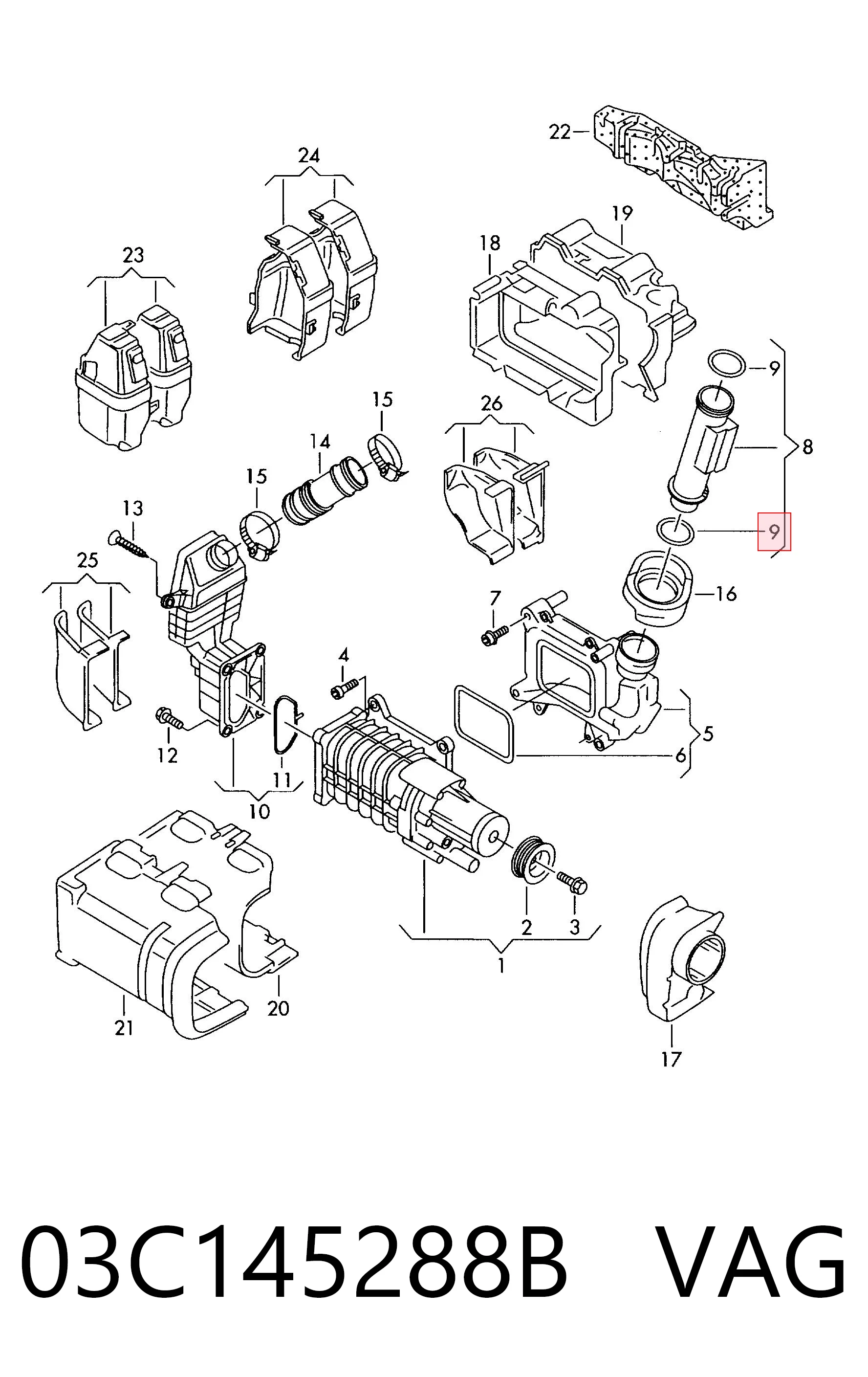 03C145288B VAG Anillo de sellado de la manguera de descarga del compresor
