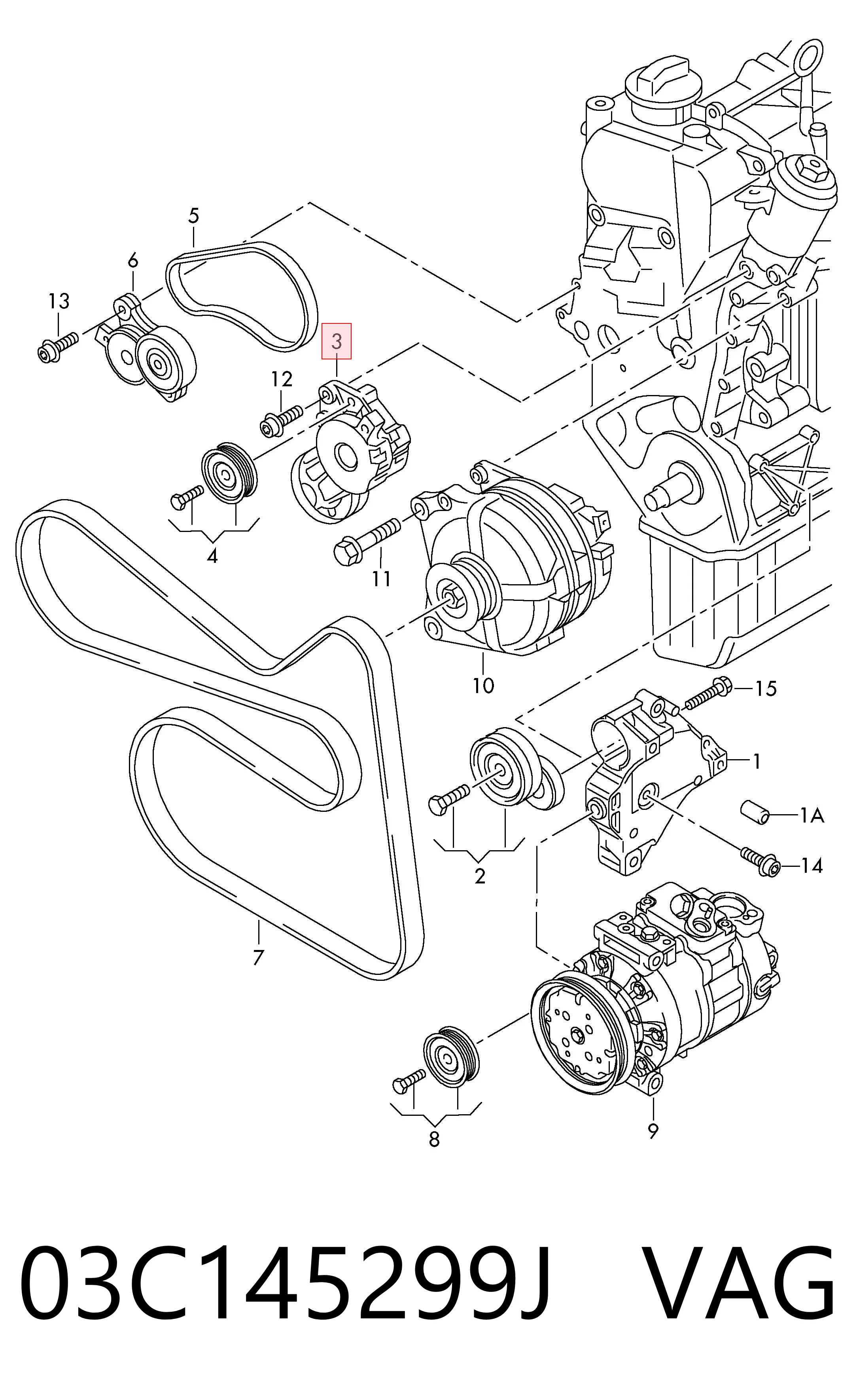 03C145299J VAG Tensor de correa de alternador