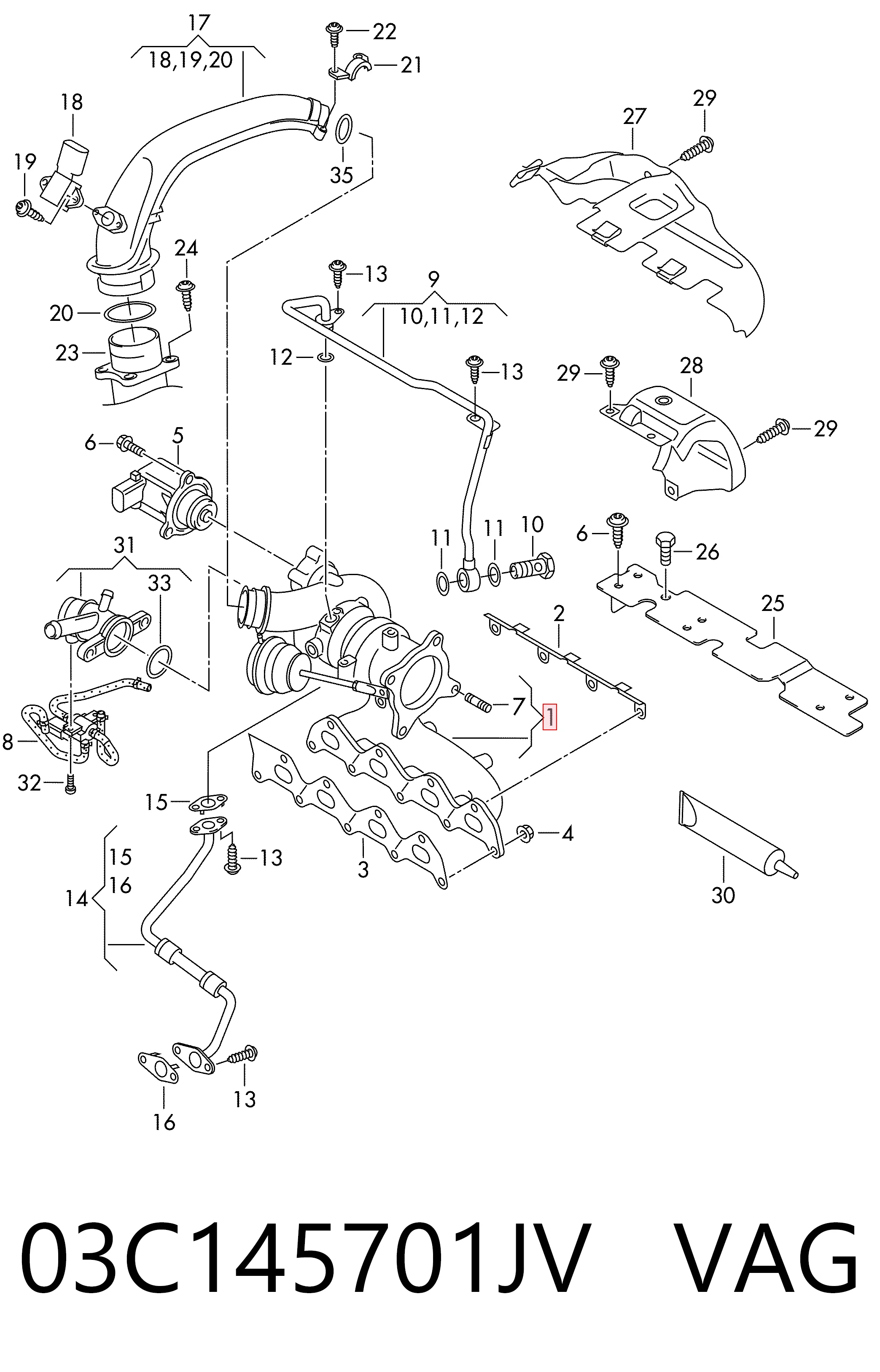Turbocompresor 03C145701JV VAG