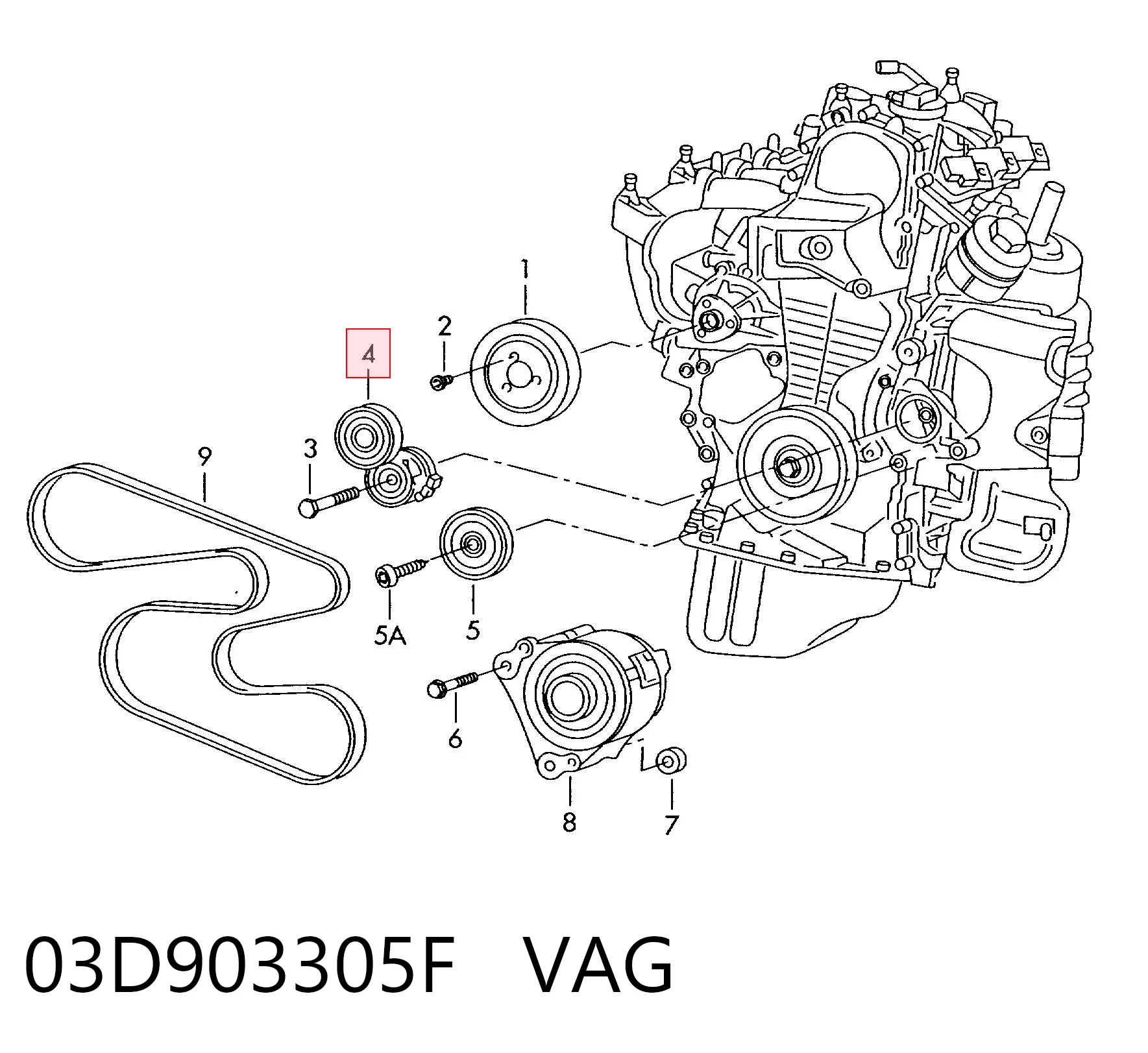 03D903305F VAG Tensor de correa de alternador