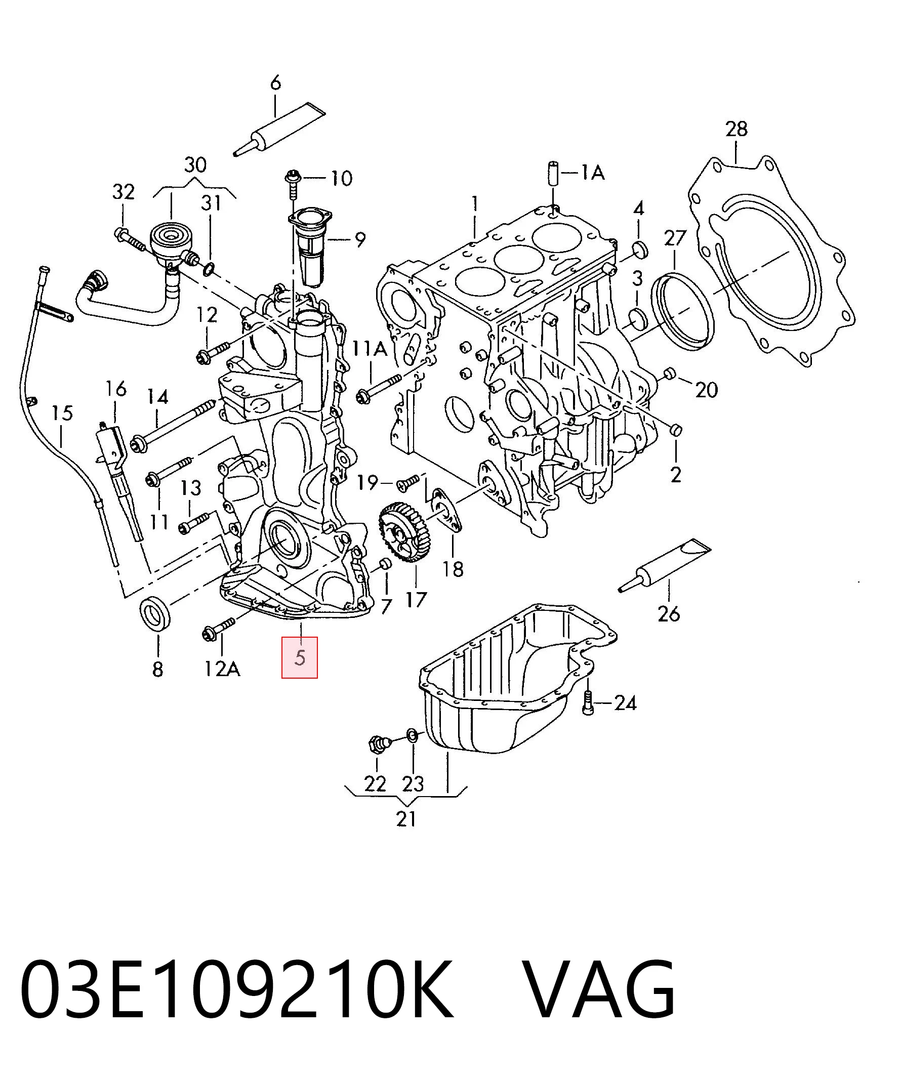Tapa delantera del motor 03E109210K VAG