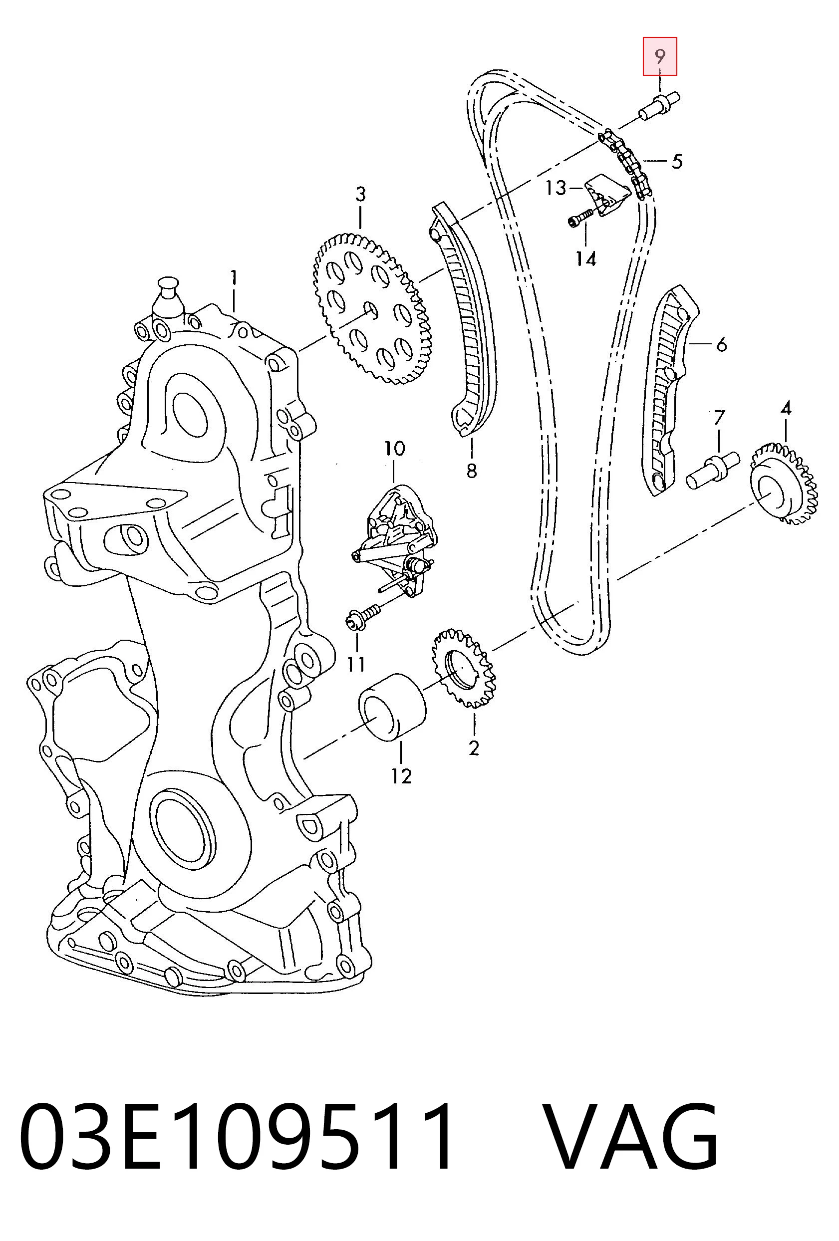 03E109511 VAG Eje tensor de correa de transmisión