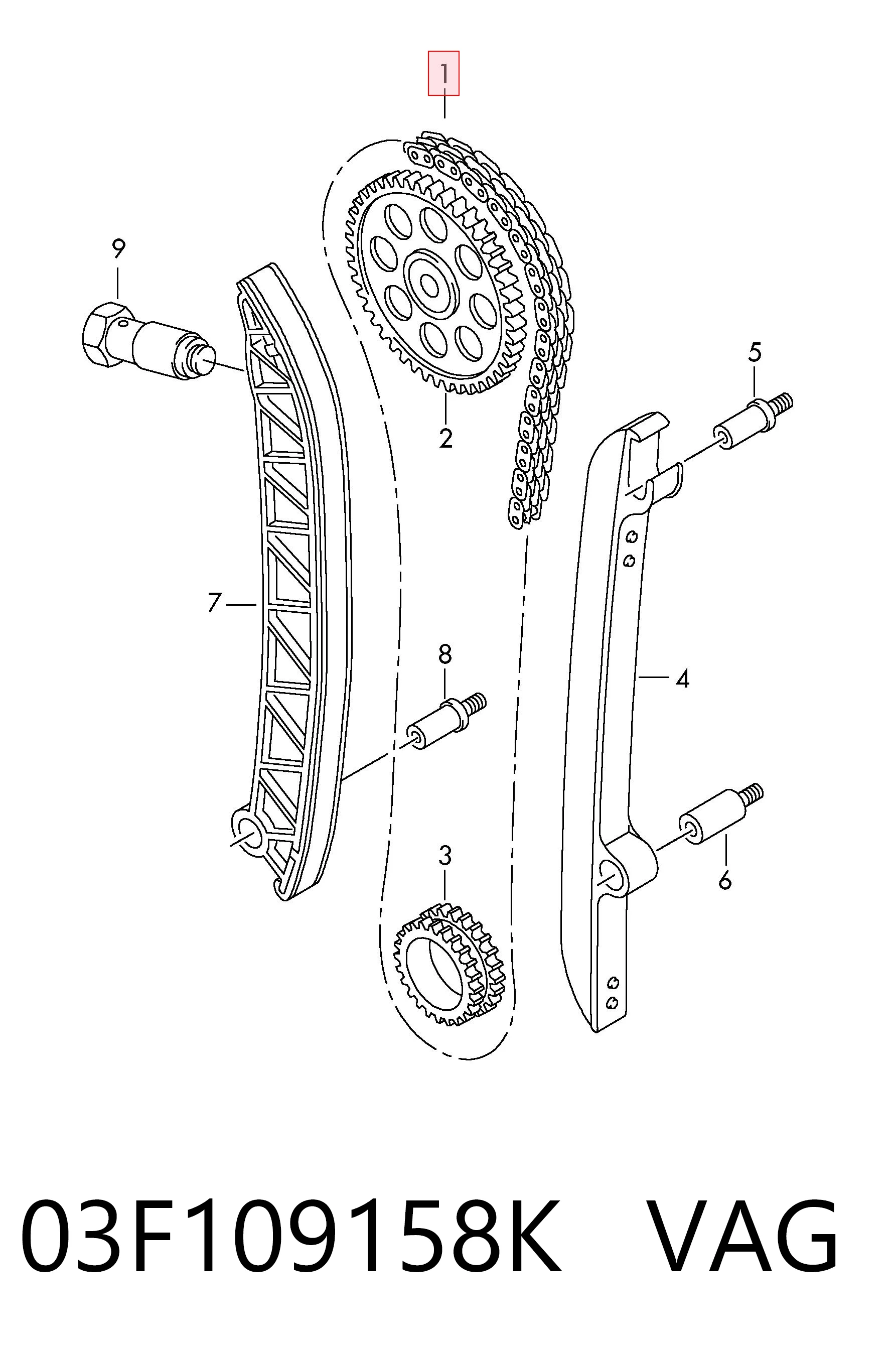 Cadena de distribución VAG 03F109158K precio, desde 53,29 EUR