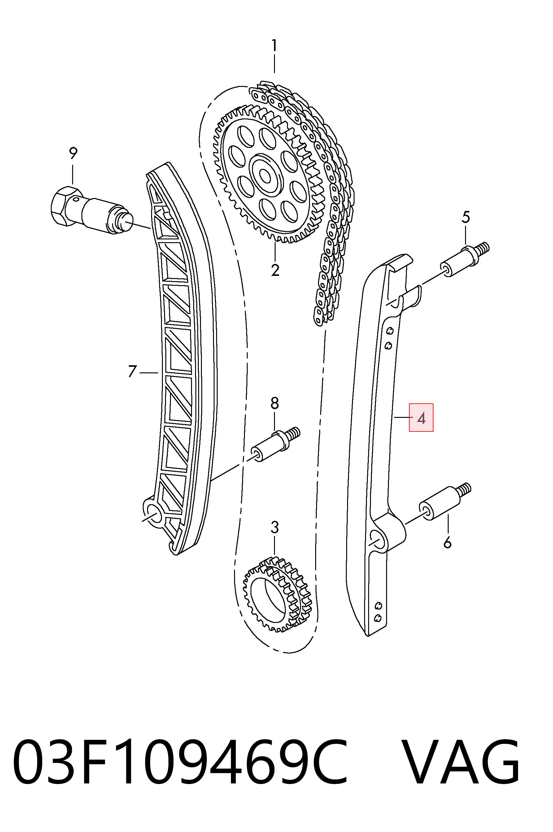 Comprar 03F109469C VAG Guía izquierda de cadena de distribución