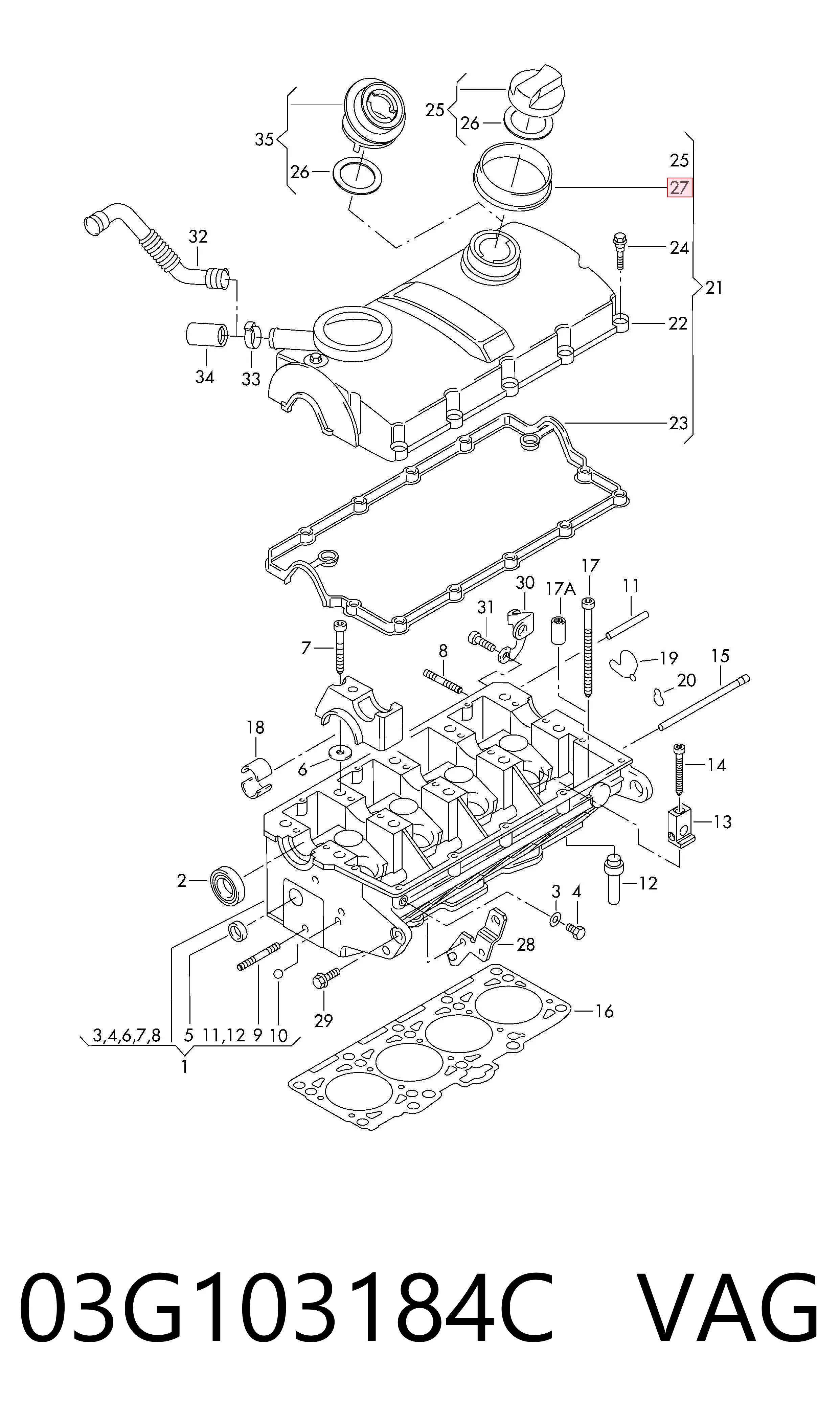 03G103184C VAG Cojín de la tapa decorativa del motor