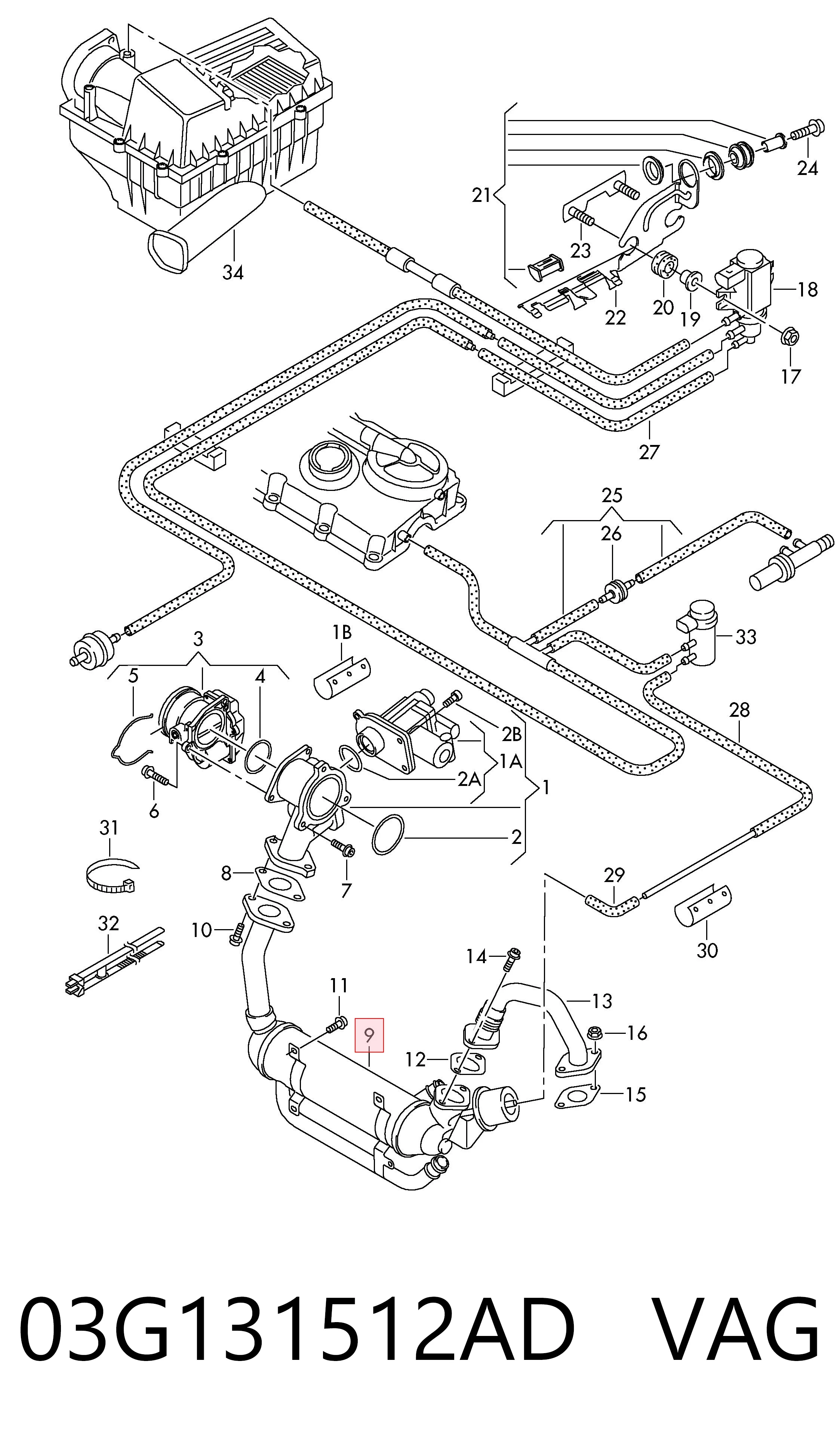 03G131512AD VAG Enfriador de recirculación de gases de escape EGR