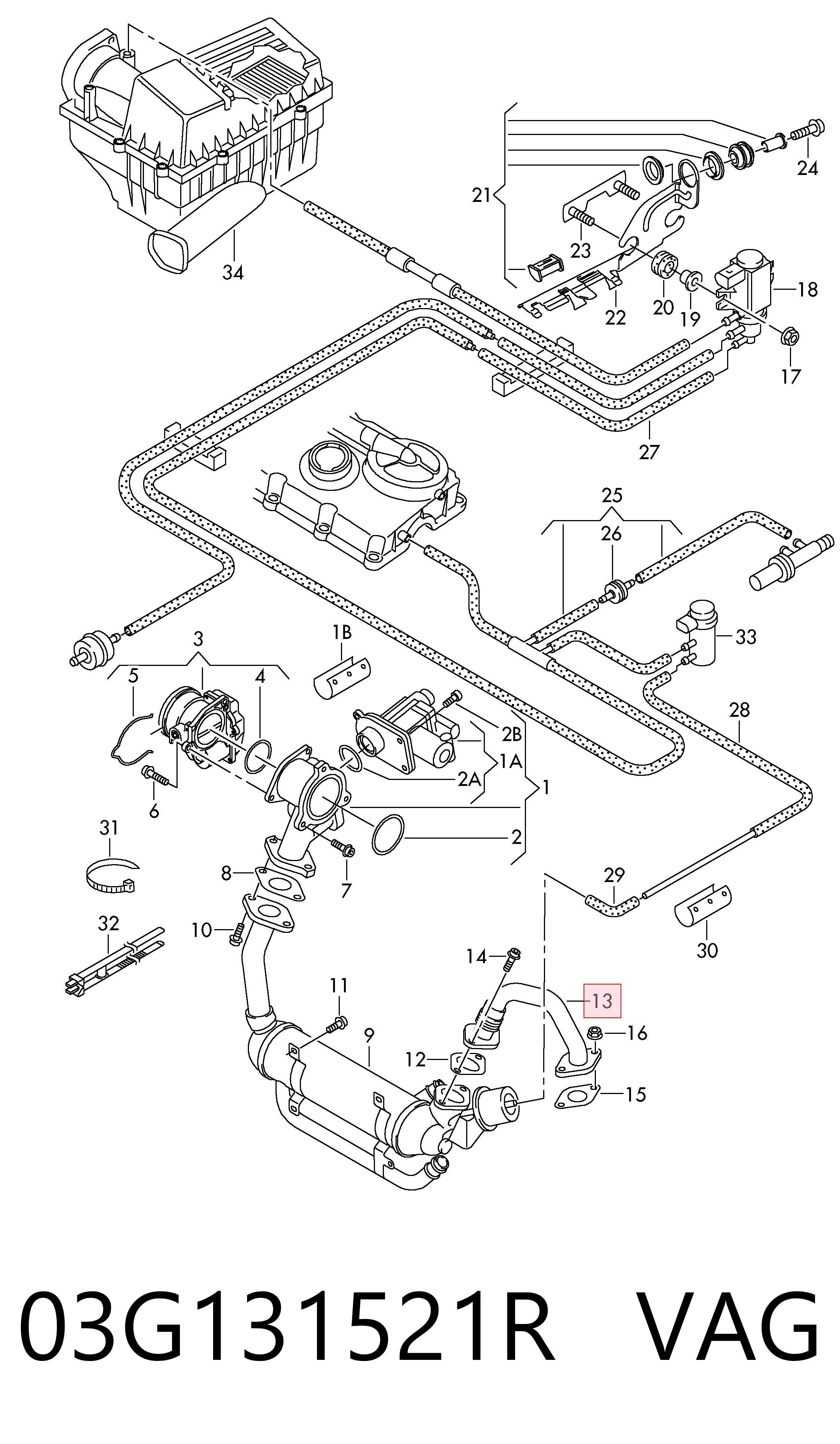 03G131521R VAG Manguera de radiador EGR, línea de retorno