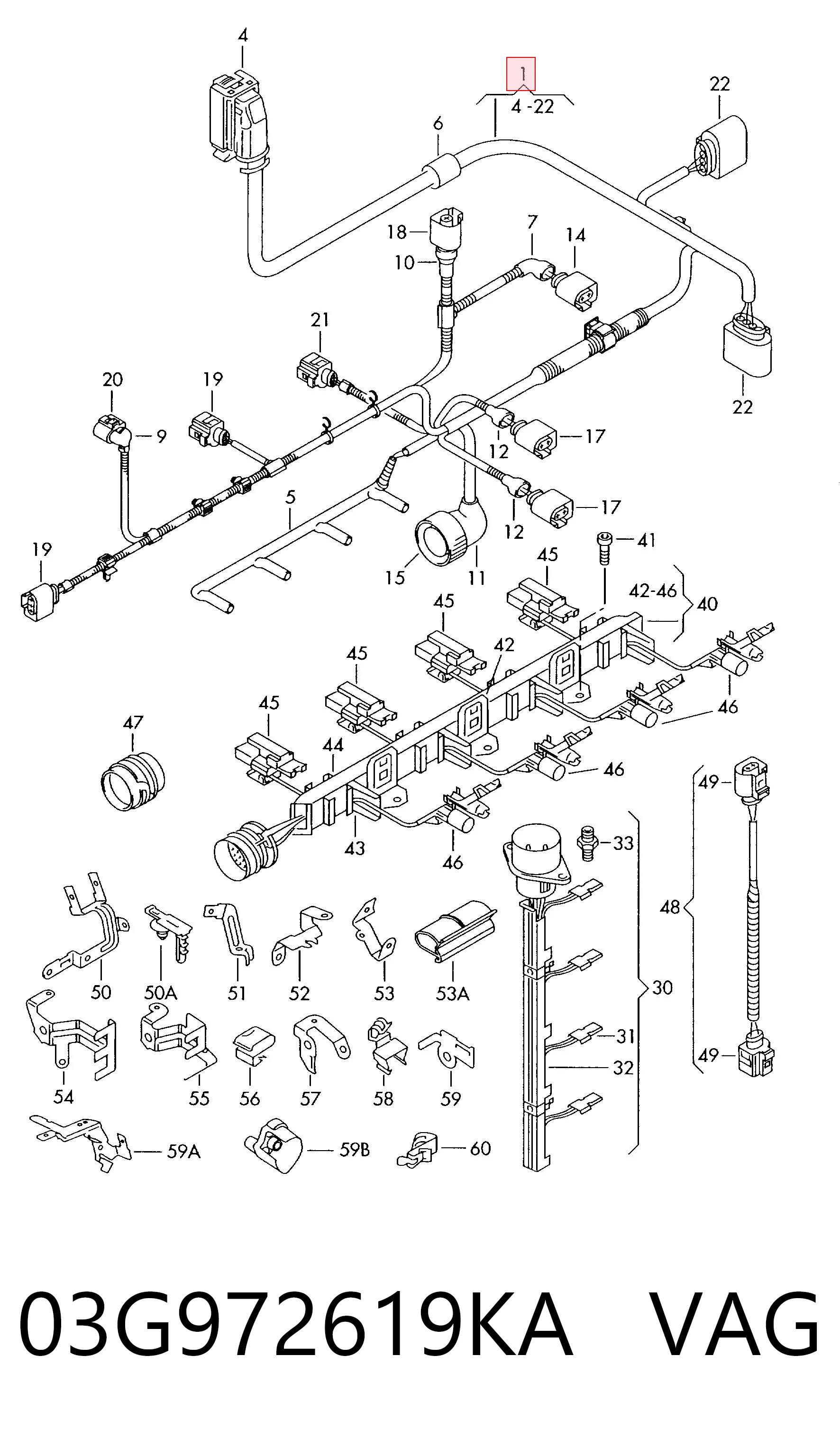 03G972619KA VAG Mazo de cables del compartimiento del motor