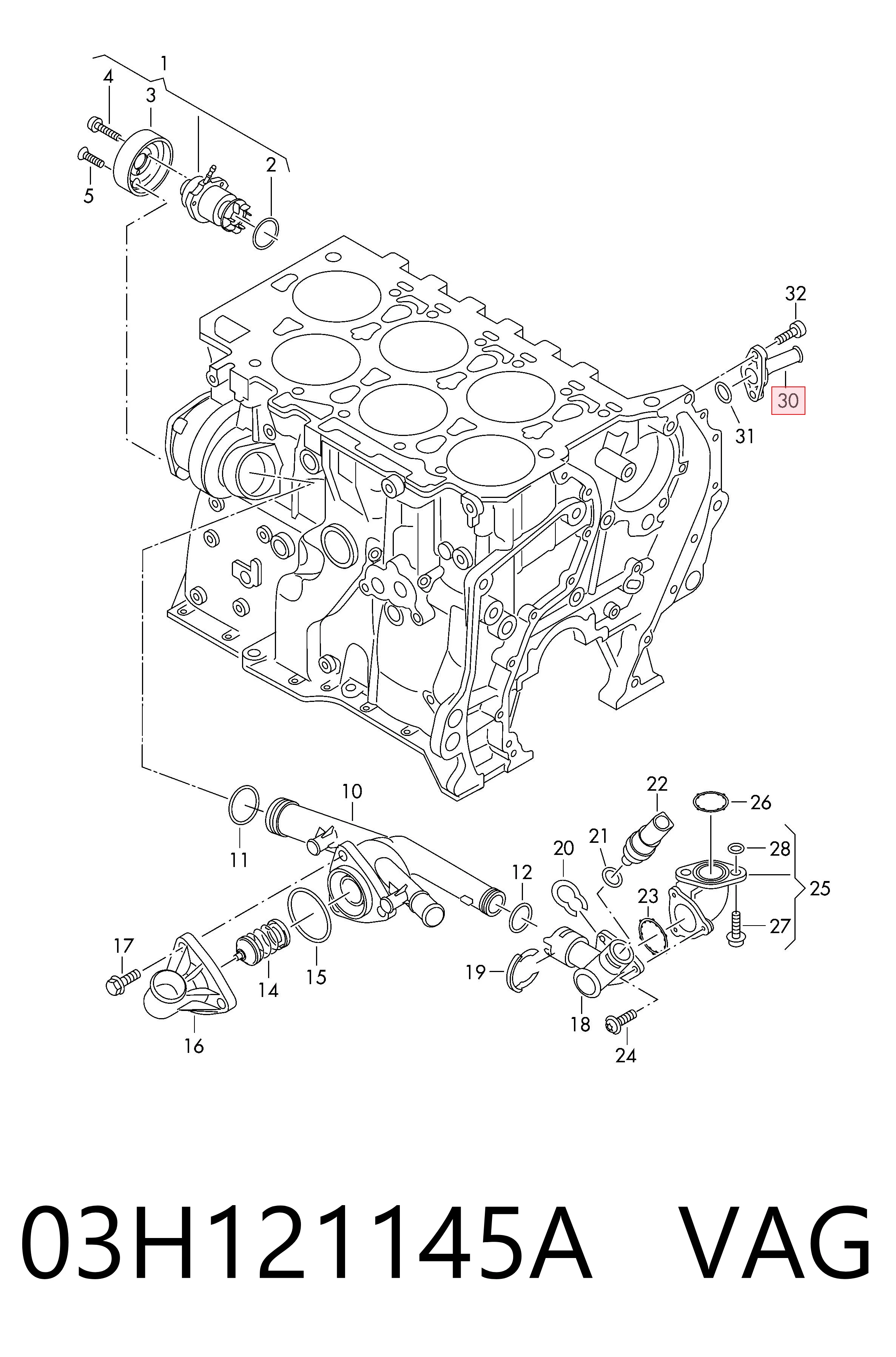 03H121145A VAG Brida del sistema de refrigeración (triple unión)
