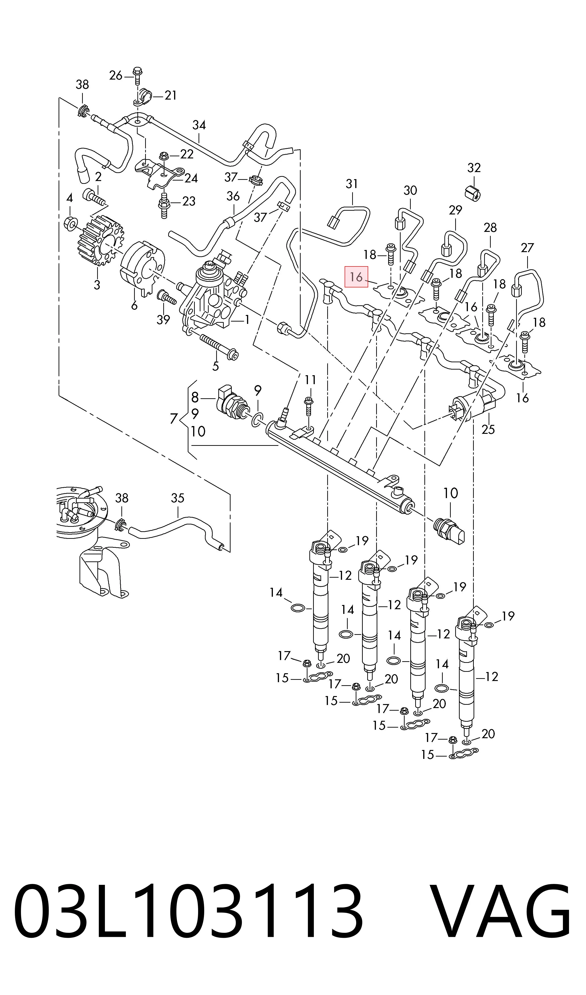 03L103113 VAG Tapa de sellado de los inyectores de combustible