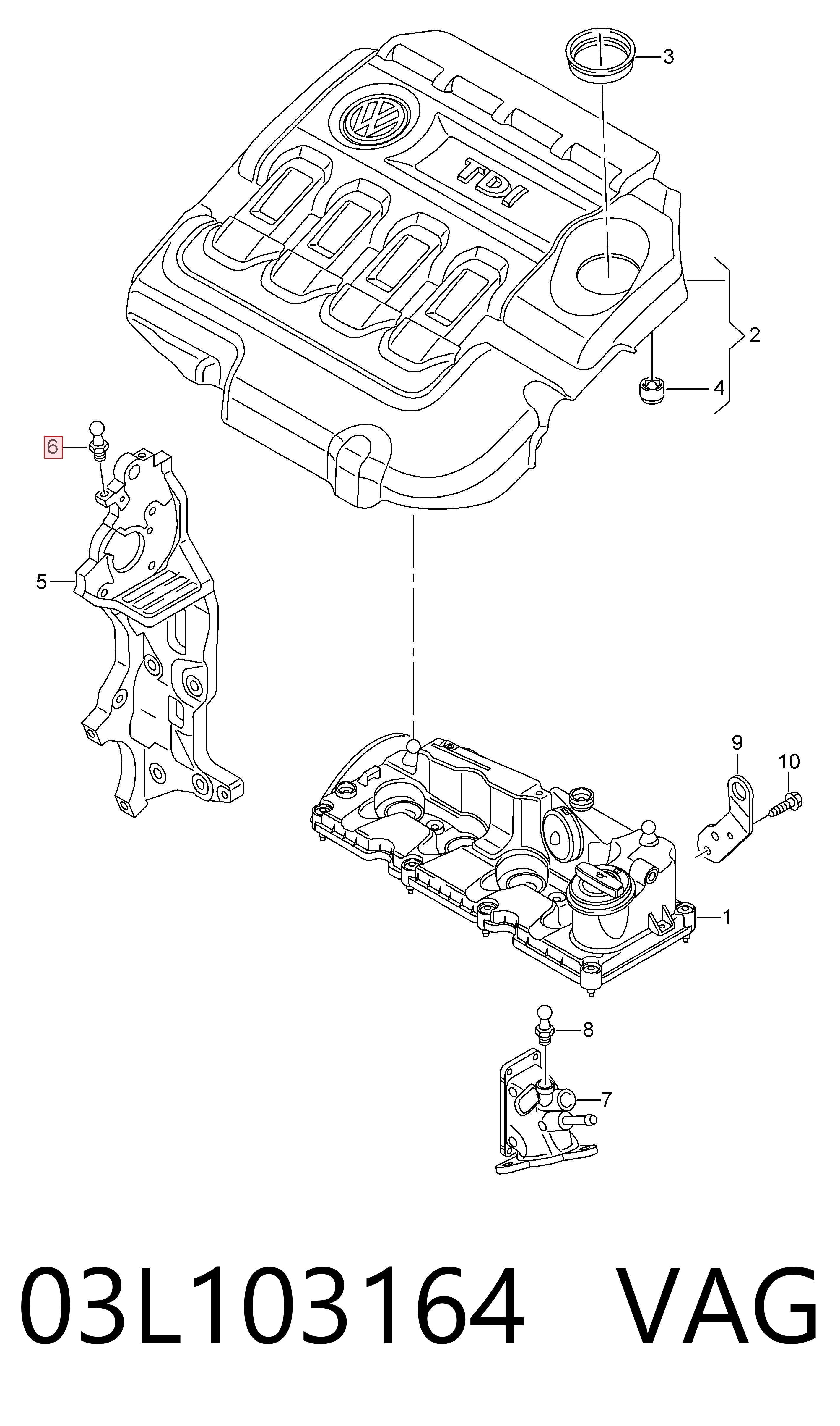 03L103164 VAG Cojín de la tapa decorativa del motor