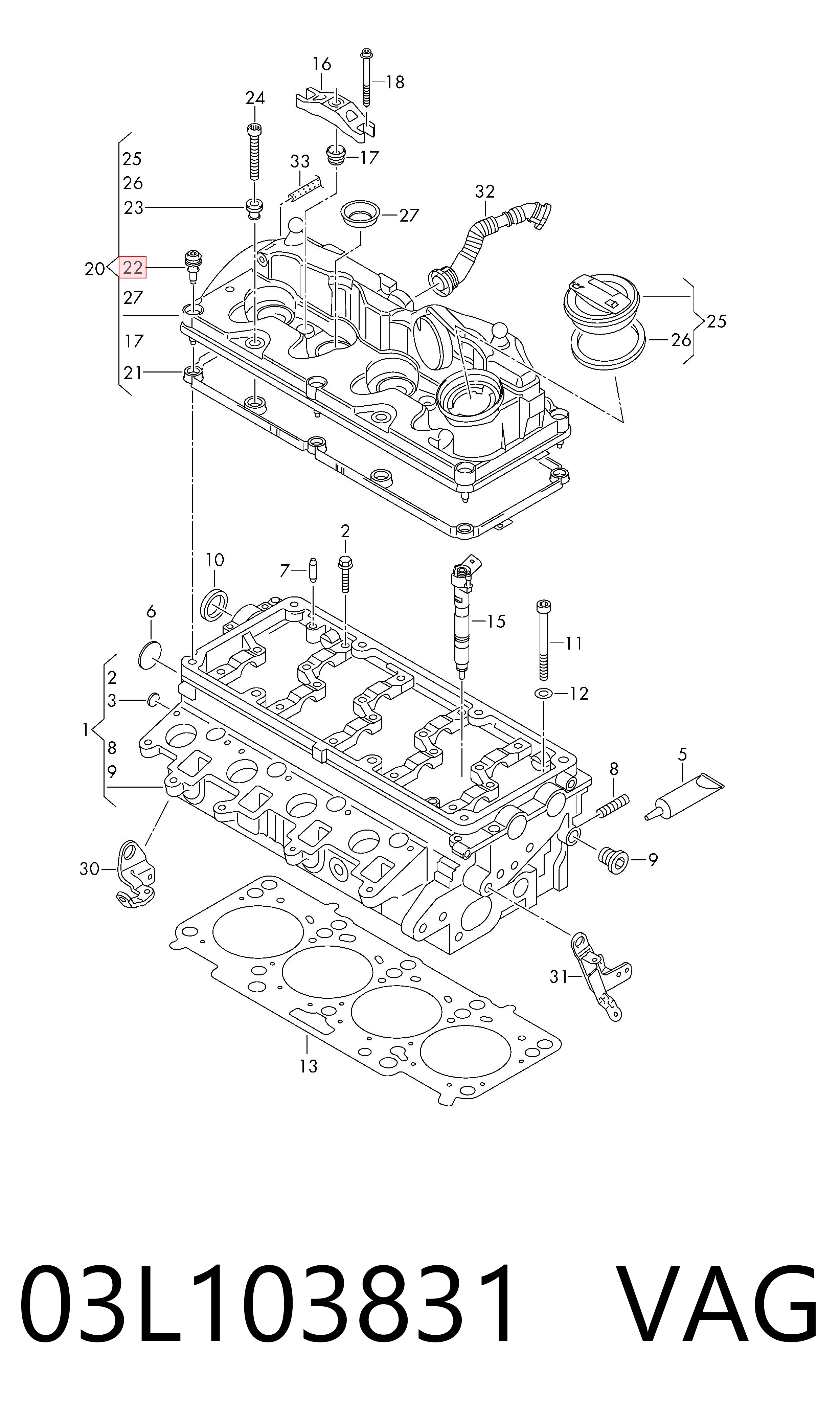 03L103831 VAG Perno de tapa de válvula de culata