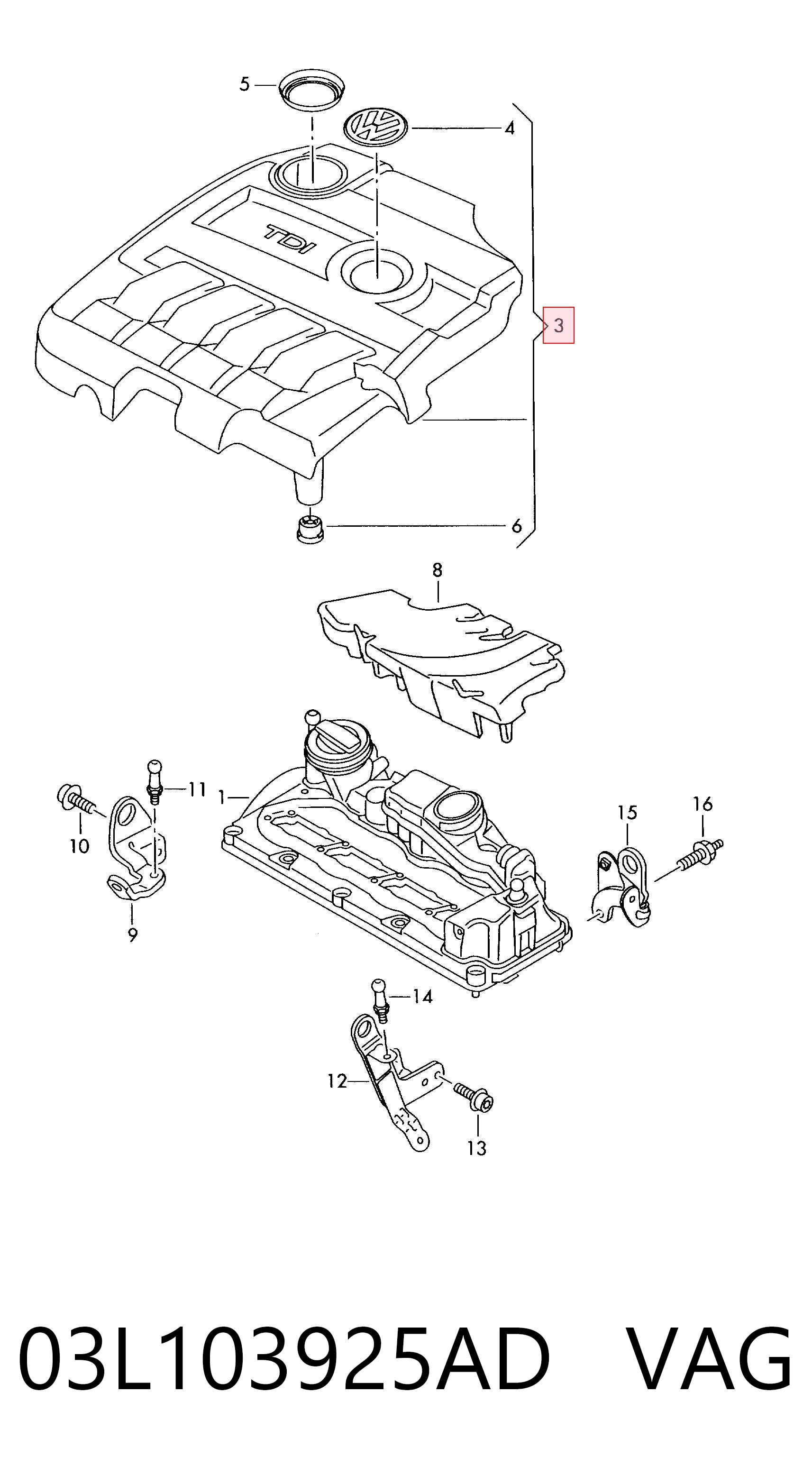 Tapa del motor decorativa para Volkswagen Tiguan I 5N1, 5N2