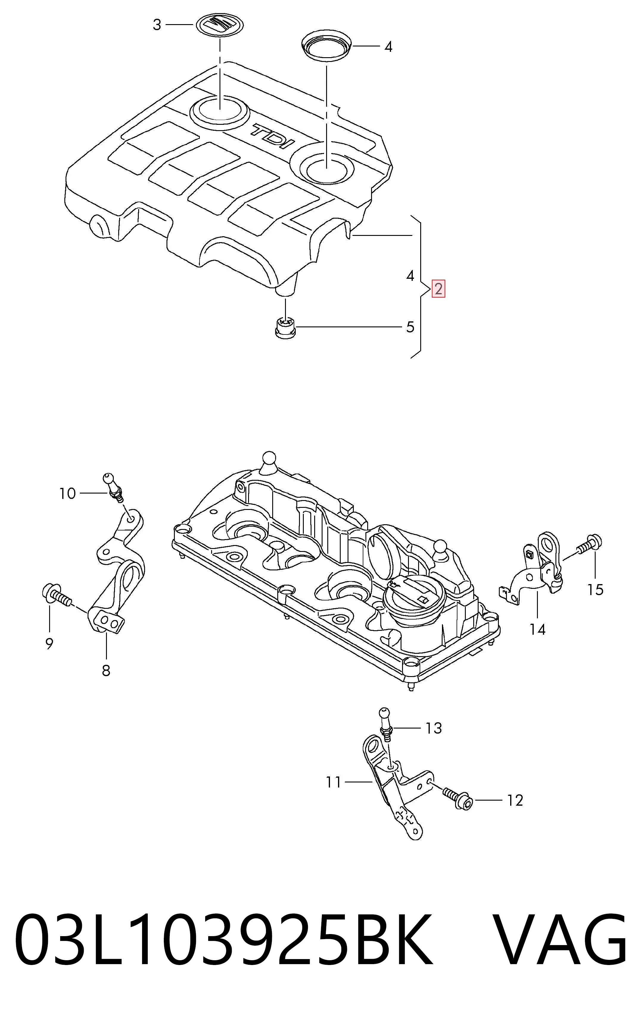 03L103925BK VAG Tapa del motor decorativa