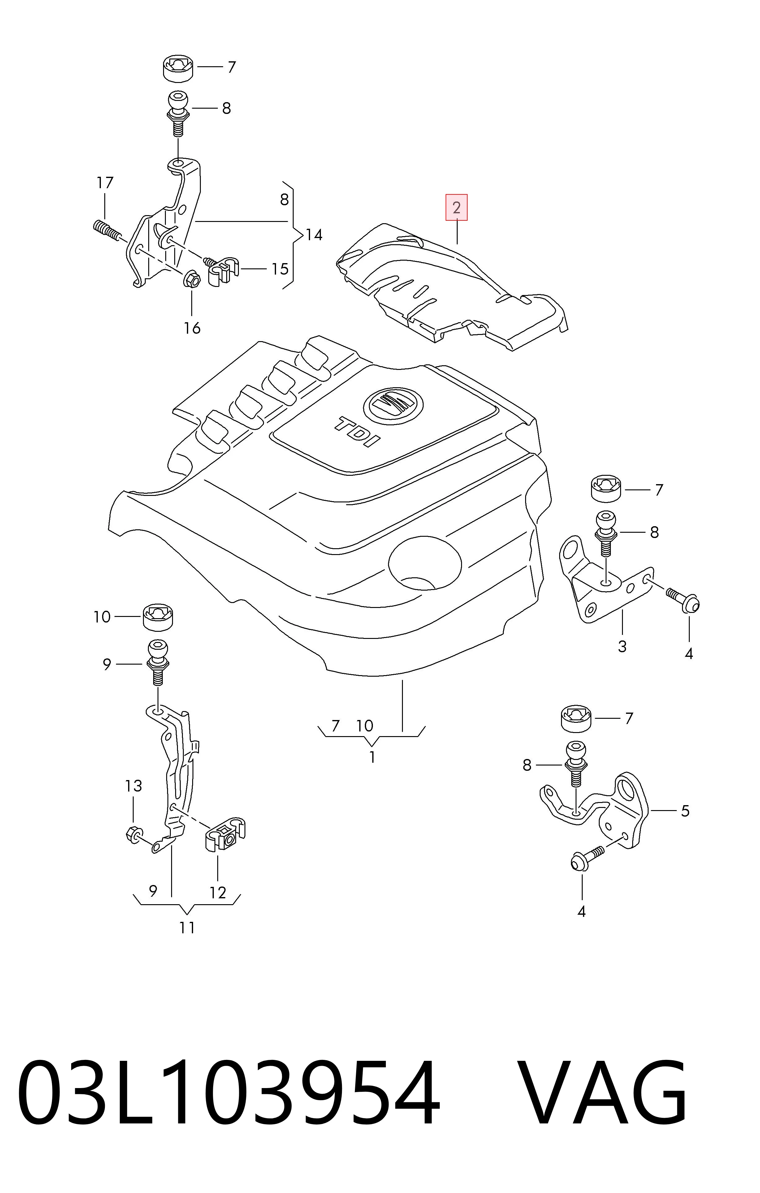 03L103954 VAG Tapa del motor decorativa