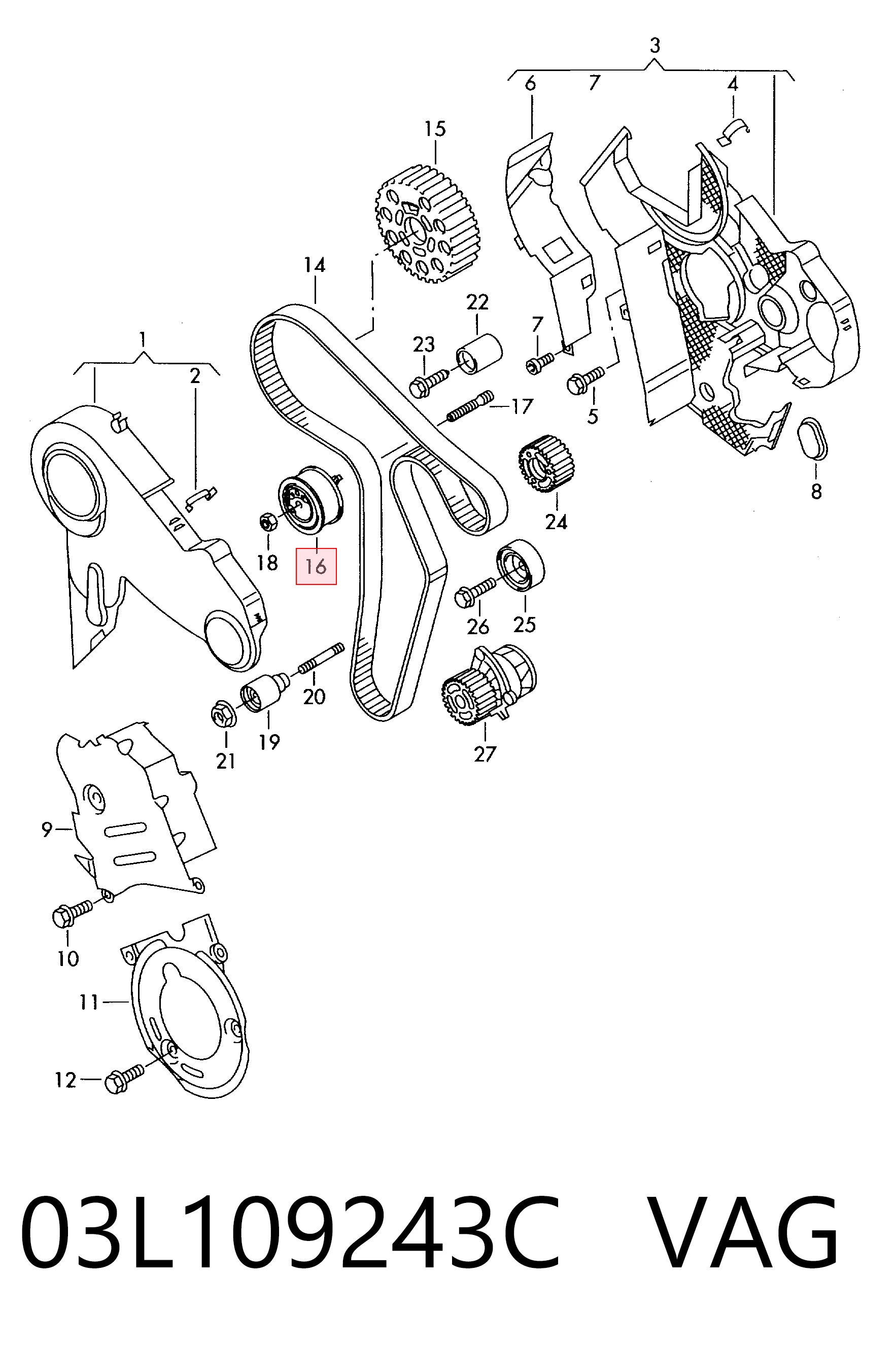 03L109243C VAG Rodillo de cadena
