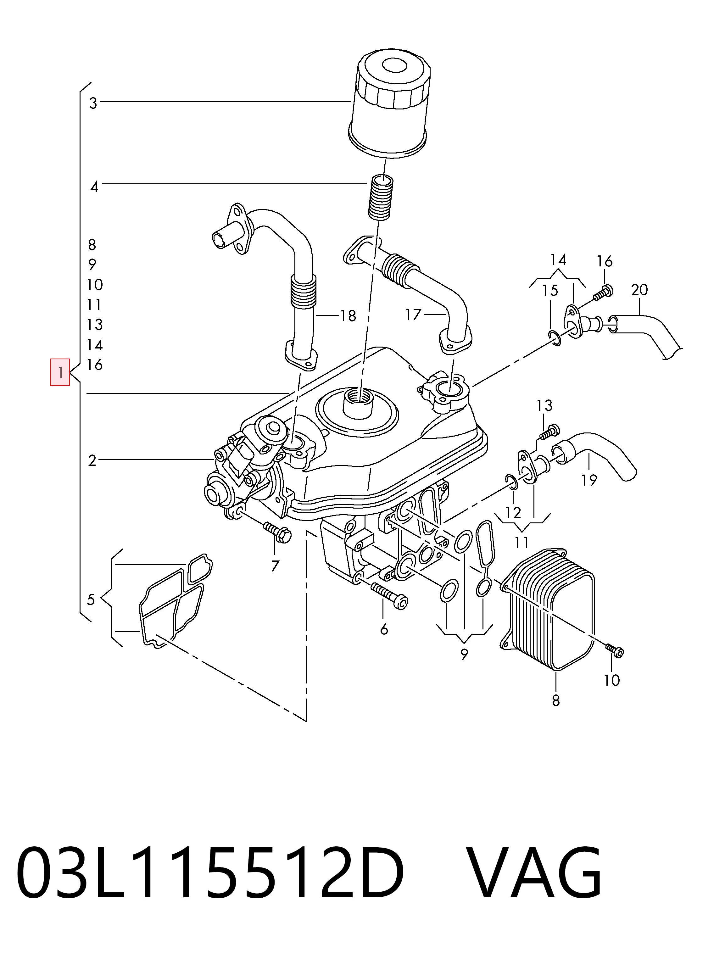 03L115512D VAG Enfriador de recirculación de gases de escape EGR