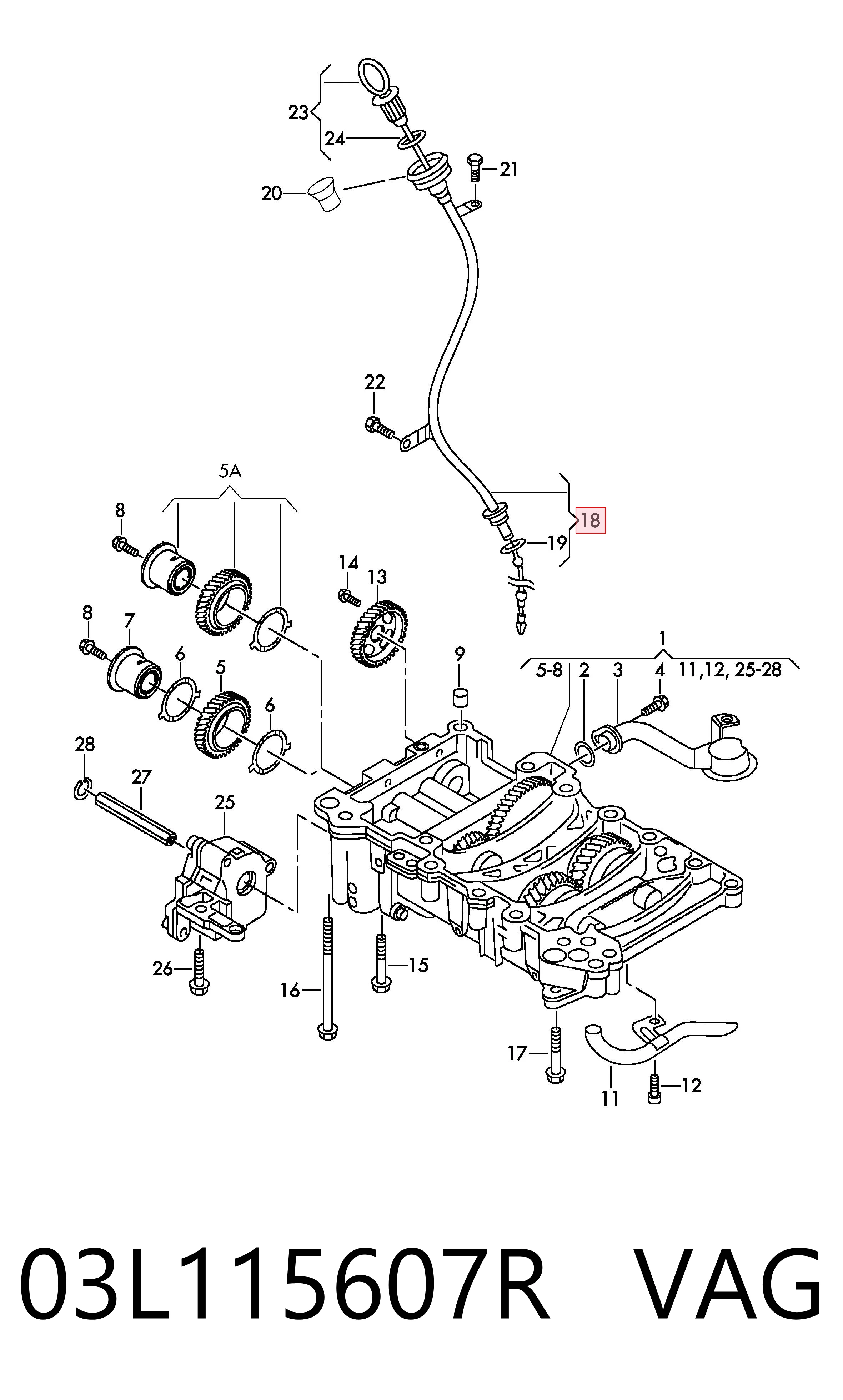 03L115607R VAG Guía de la varilla de nivel de aceite del motor