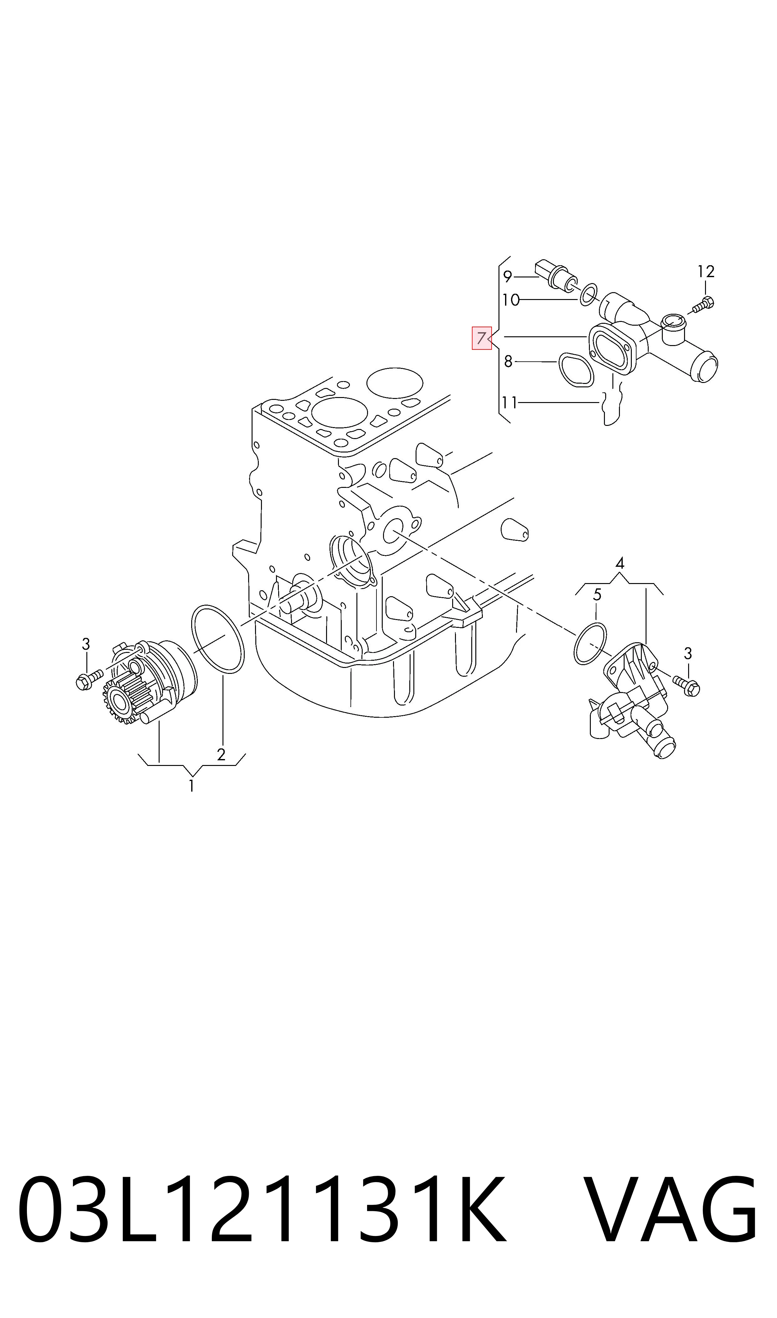 03L121131K VAG Brida del sistema de refrigeración (triple unión)