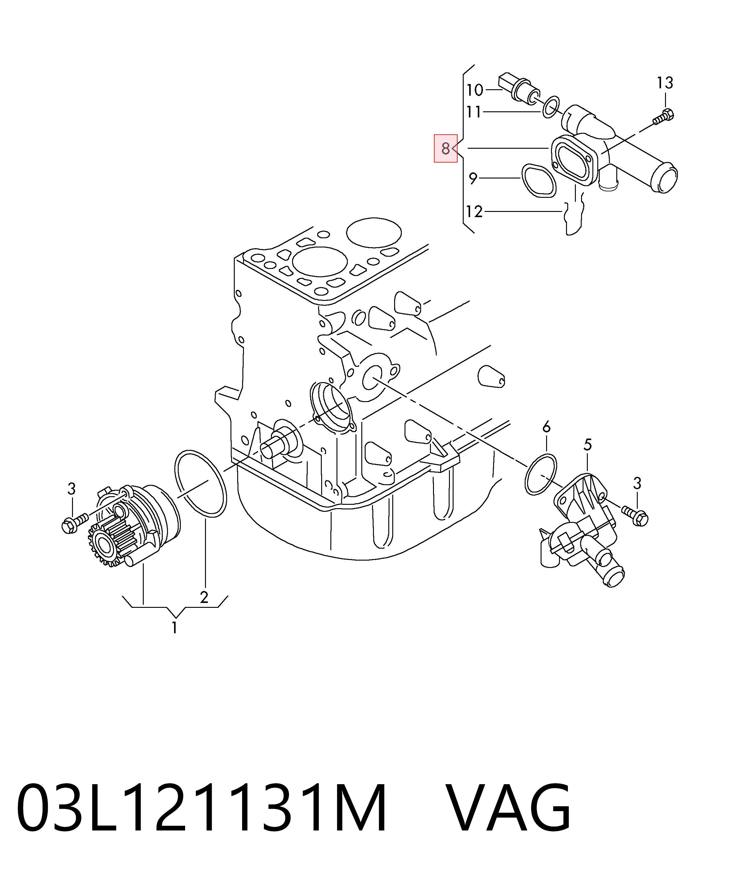 Brida del sistema de refrigeración (triple unión) 03L121131M VAG