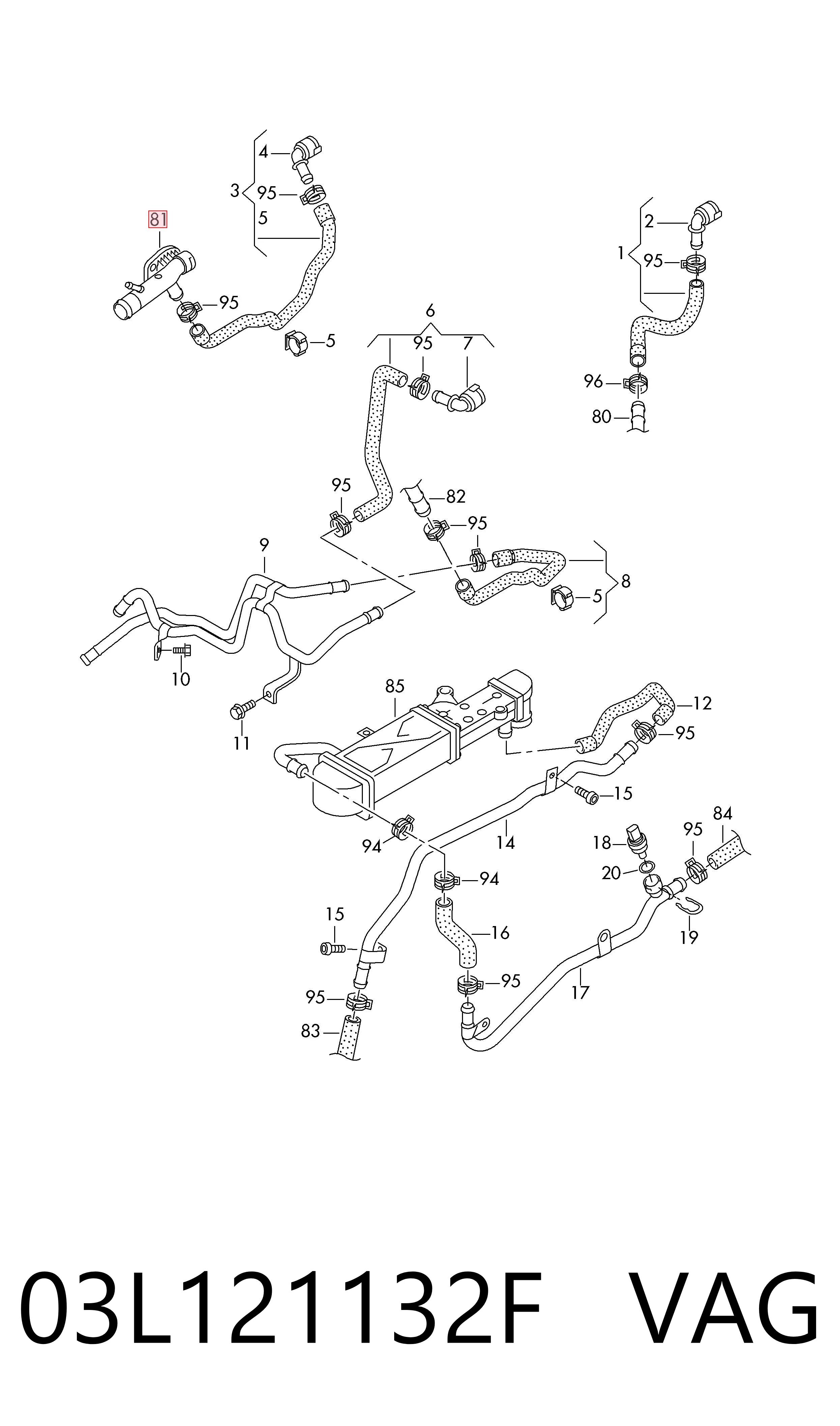 03L121132F VAG Brida del sistema de refrigeración (triple unión)