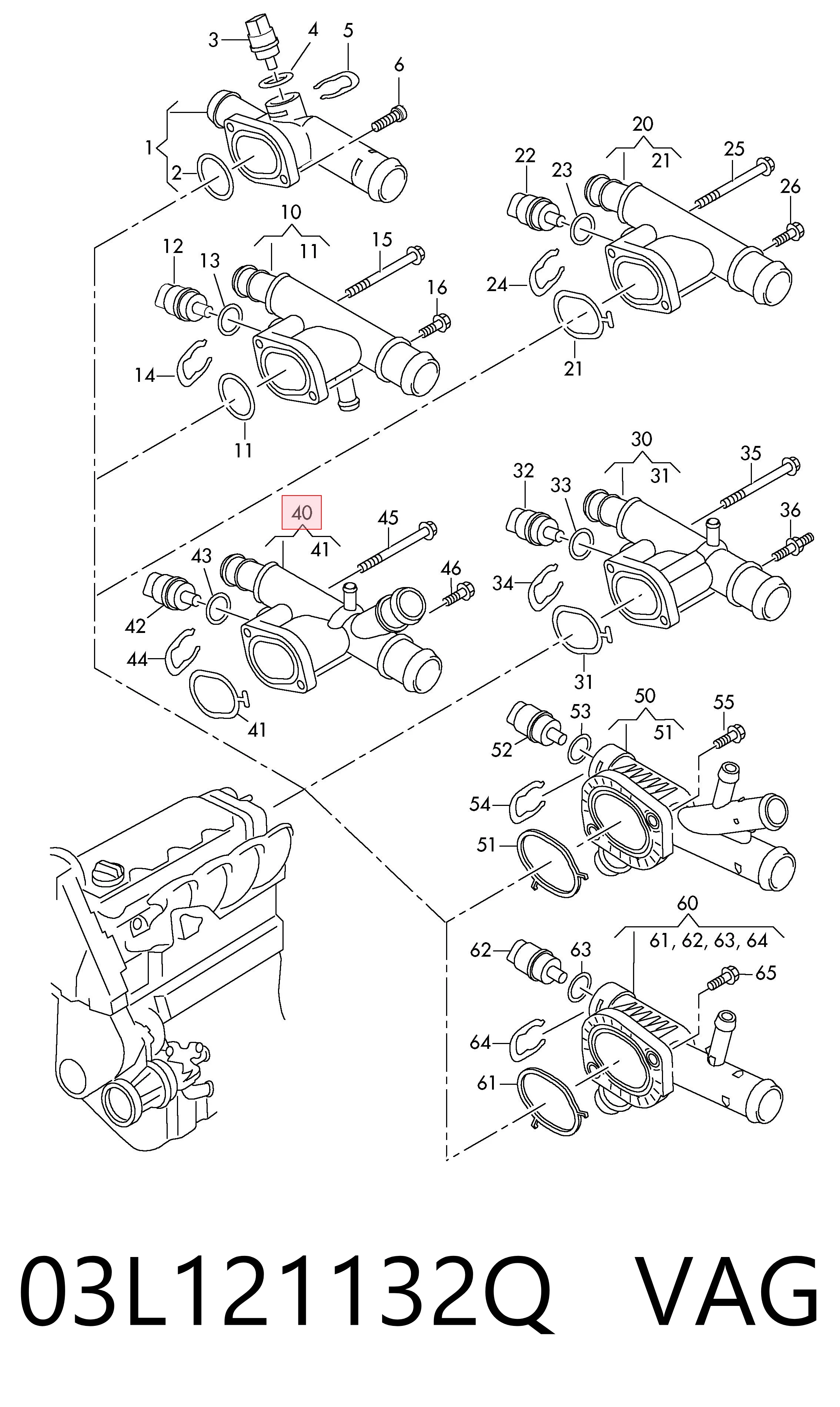 03L121132Q VAG Brida del sistema de refrigeración (triple unión)