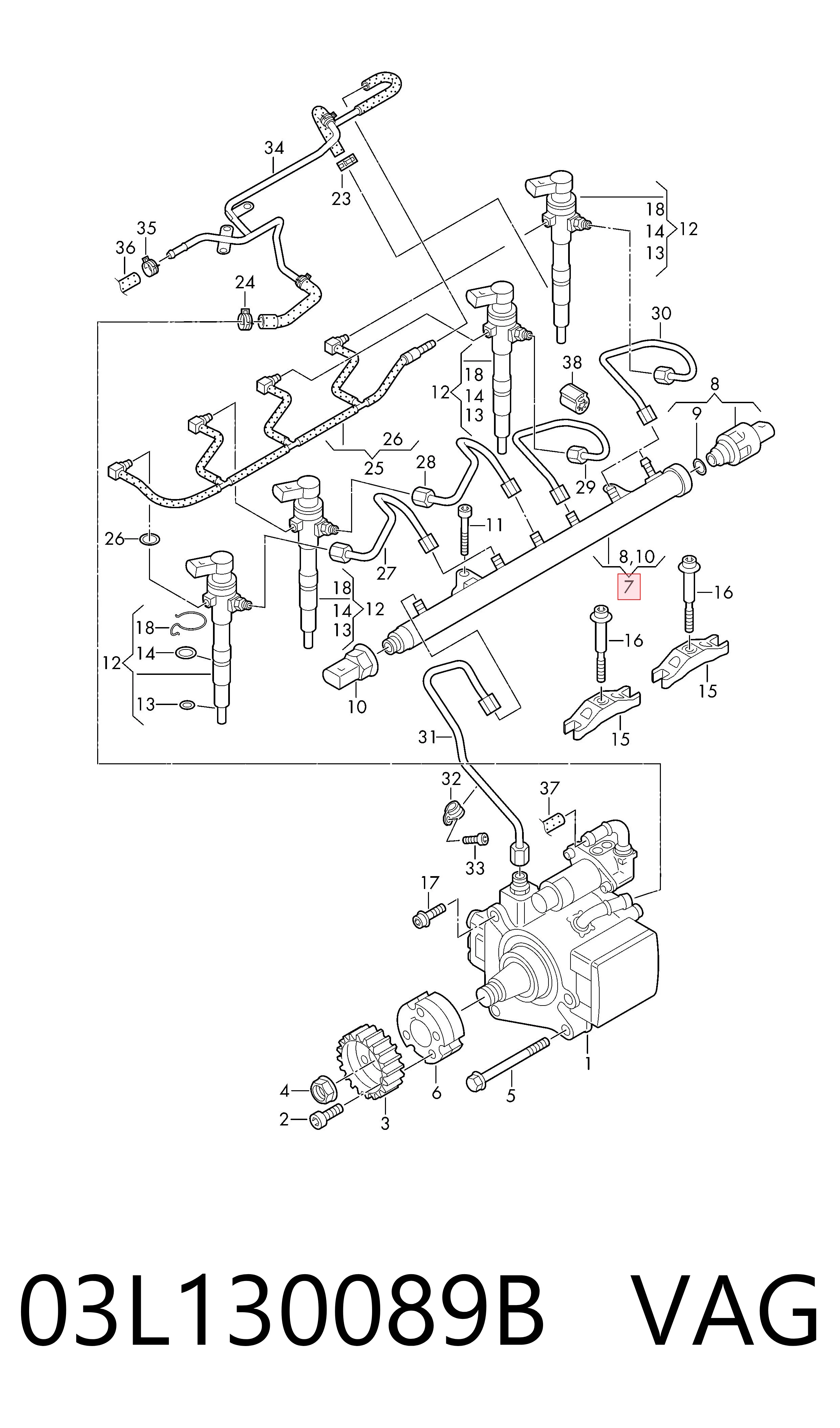 03L130089B VAG Rampa de combustible