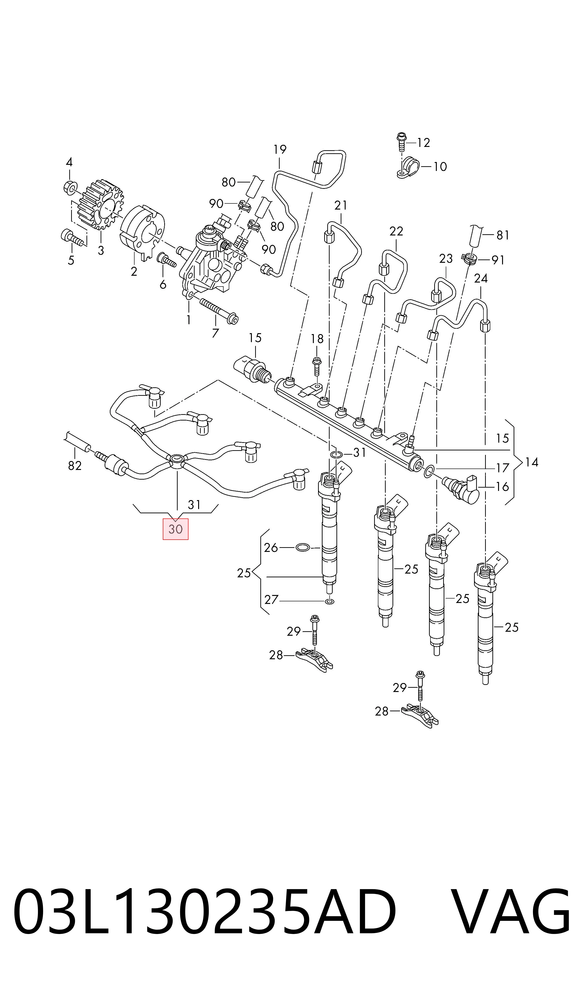 03L130235AD VAG Tubo flexible, combustible de fuga 