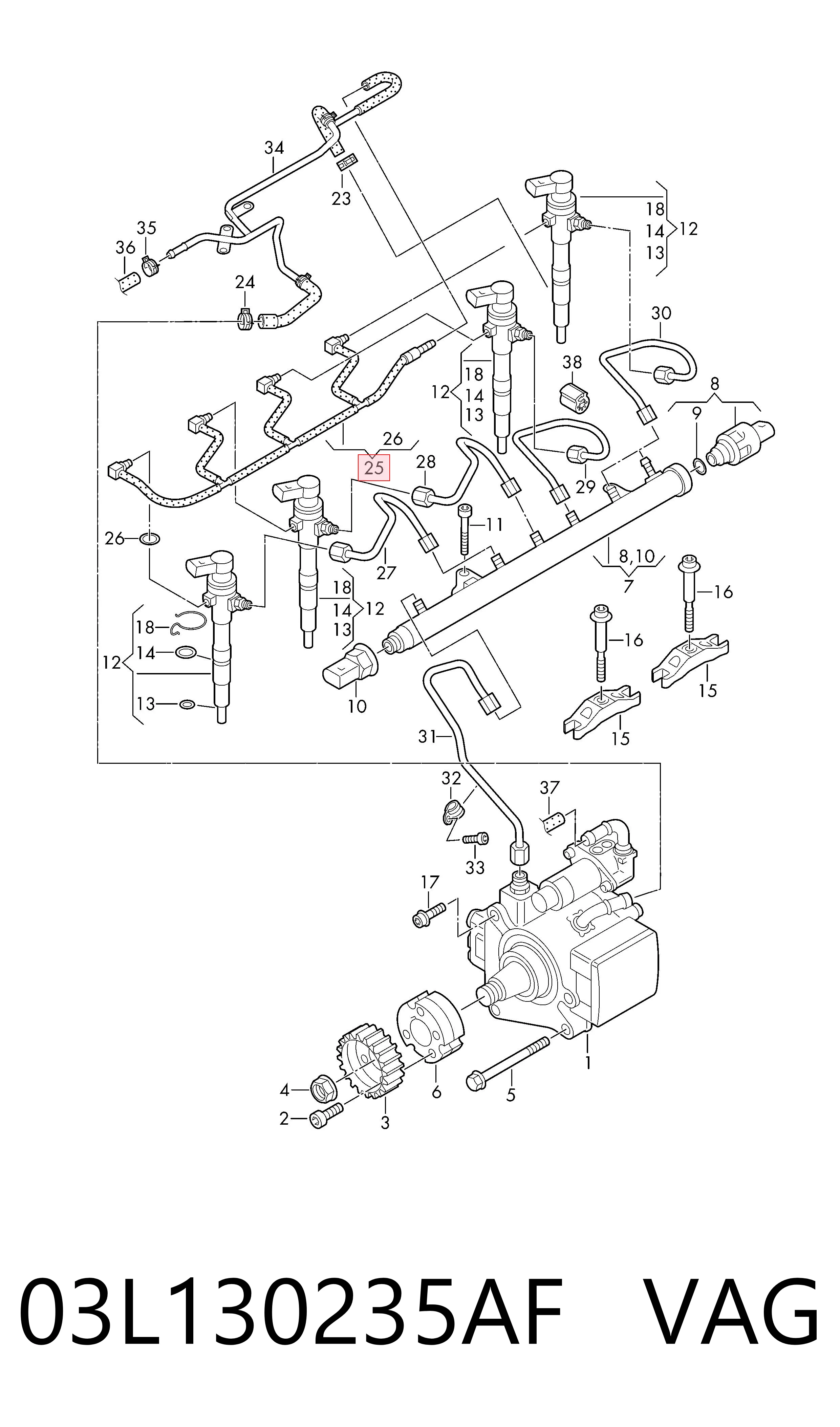 03L130235AF VAG Tubo flexible, combustible de fuga 