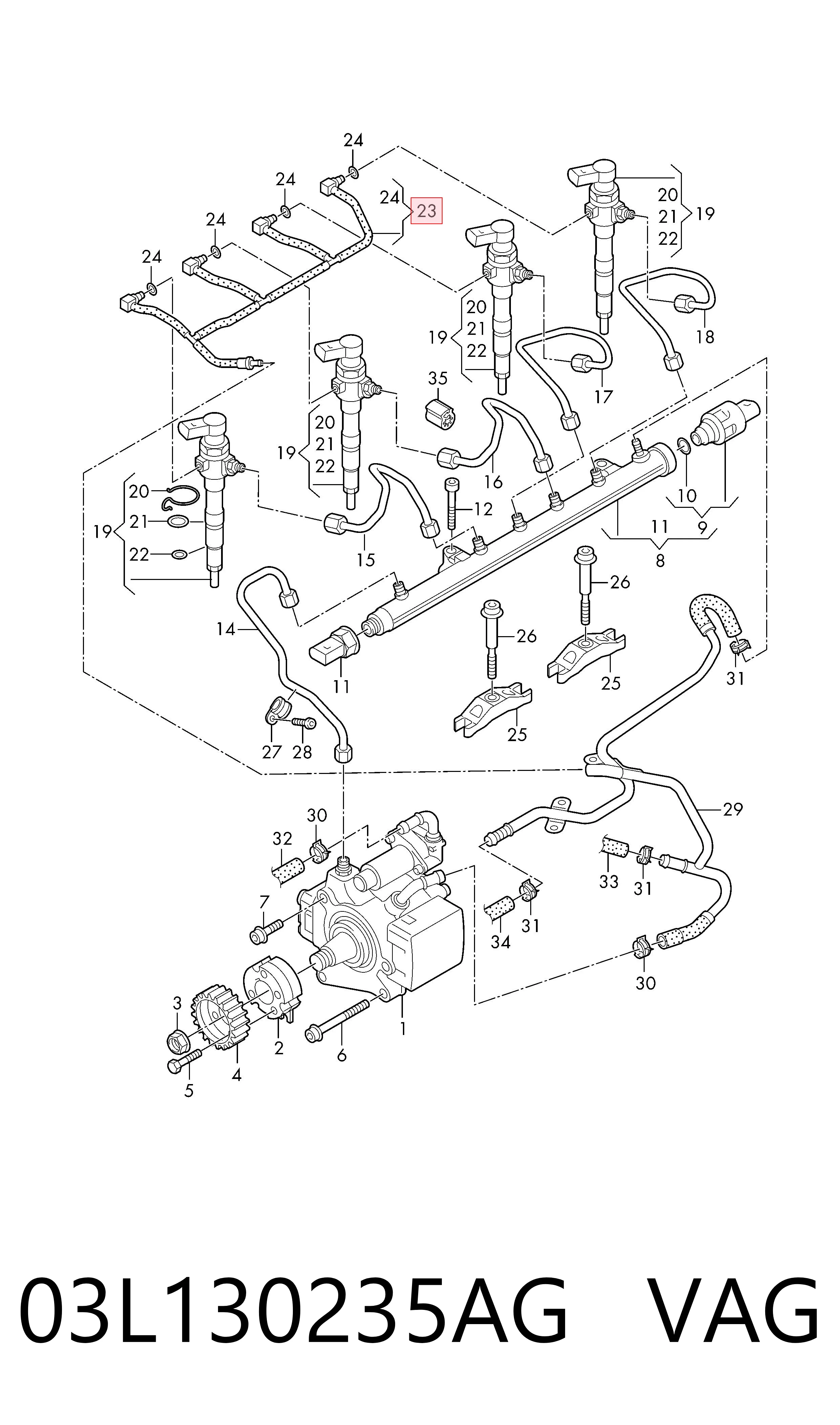 03L130235AG VAG Tubo flexible, combustible de fuga 