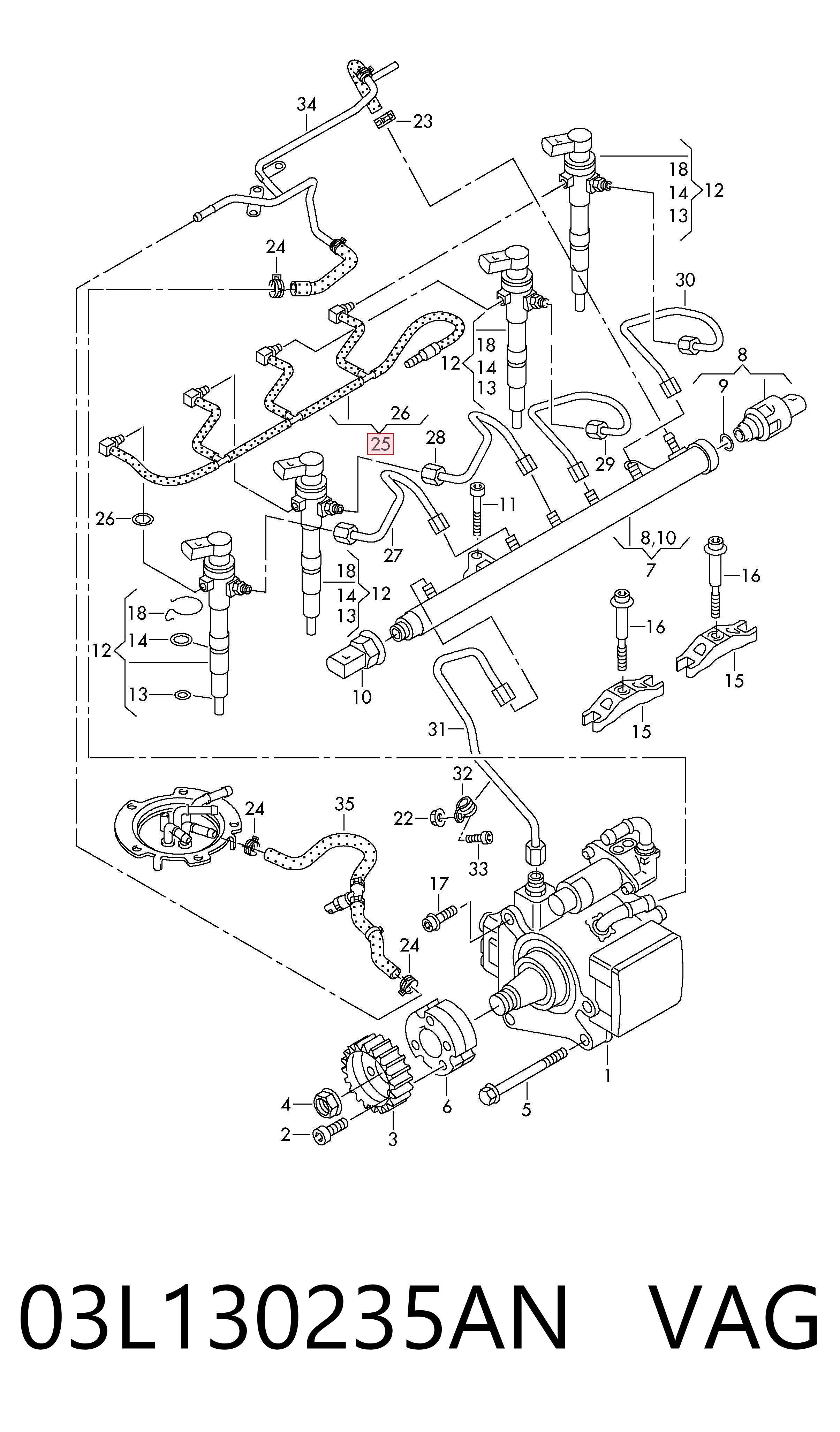 03L130235AN VAG Tubo flexible, combustible de fuga 