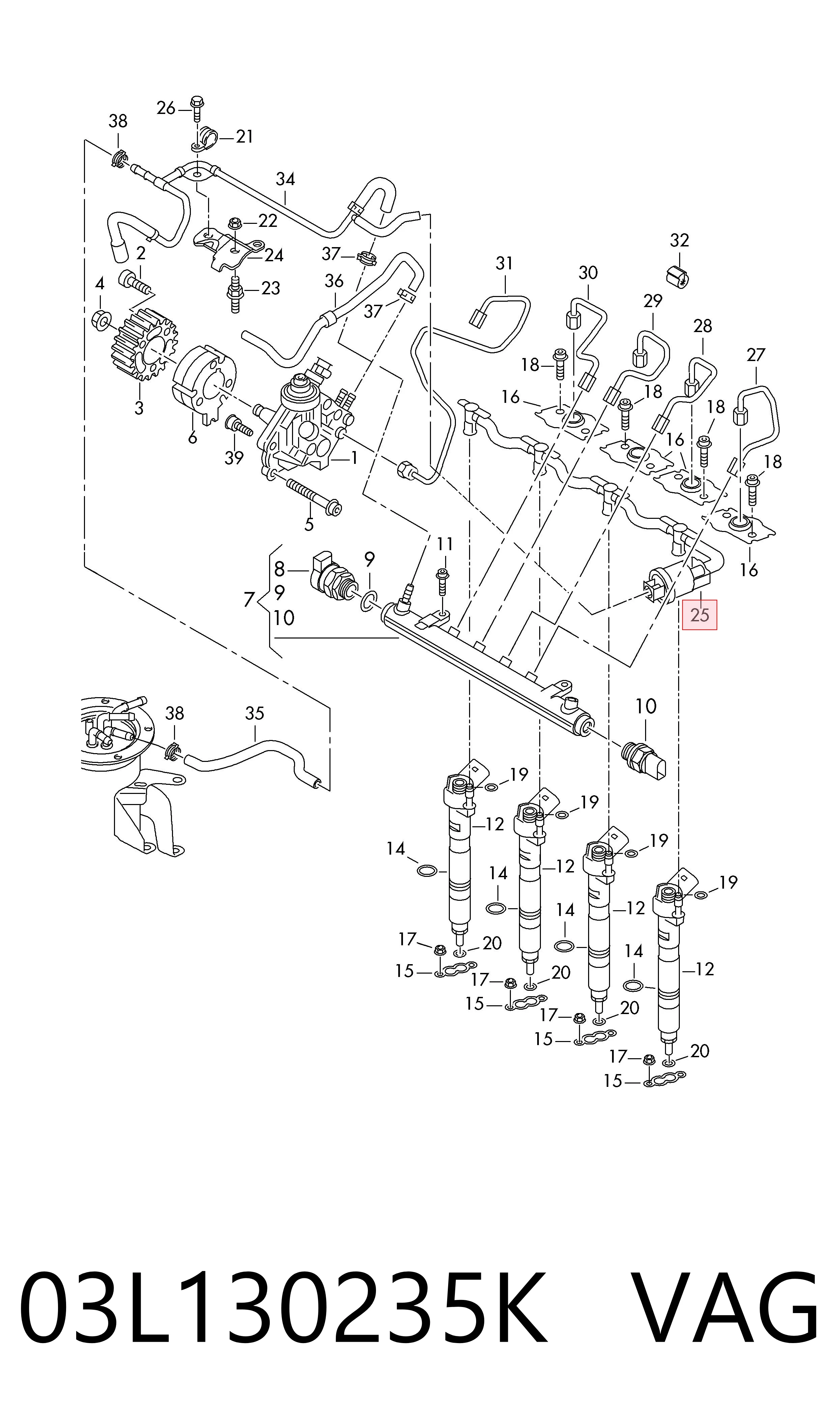 03L130235K VAG Tubo flexible, combustible de fuga 
