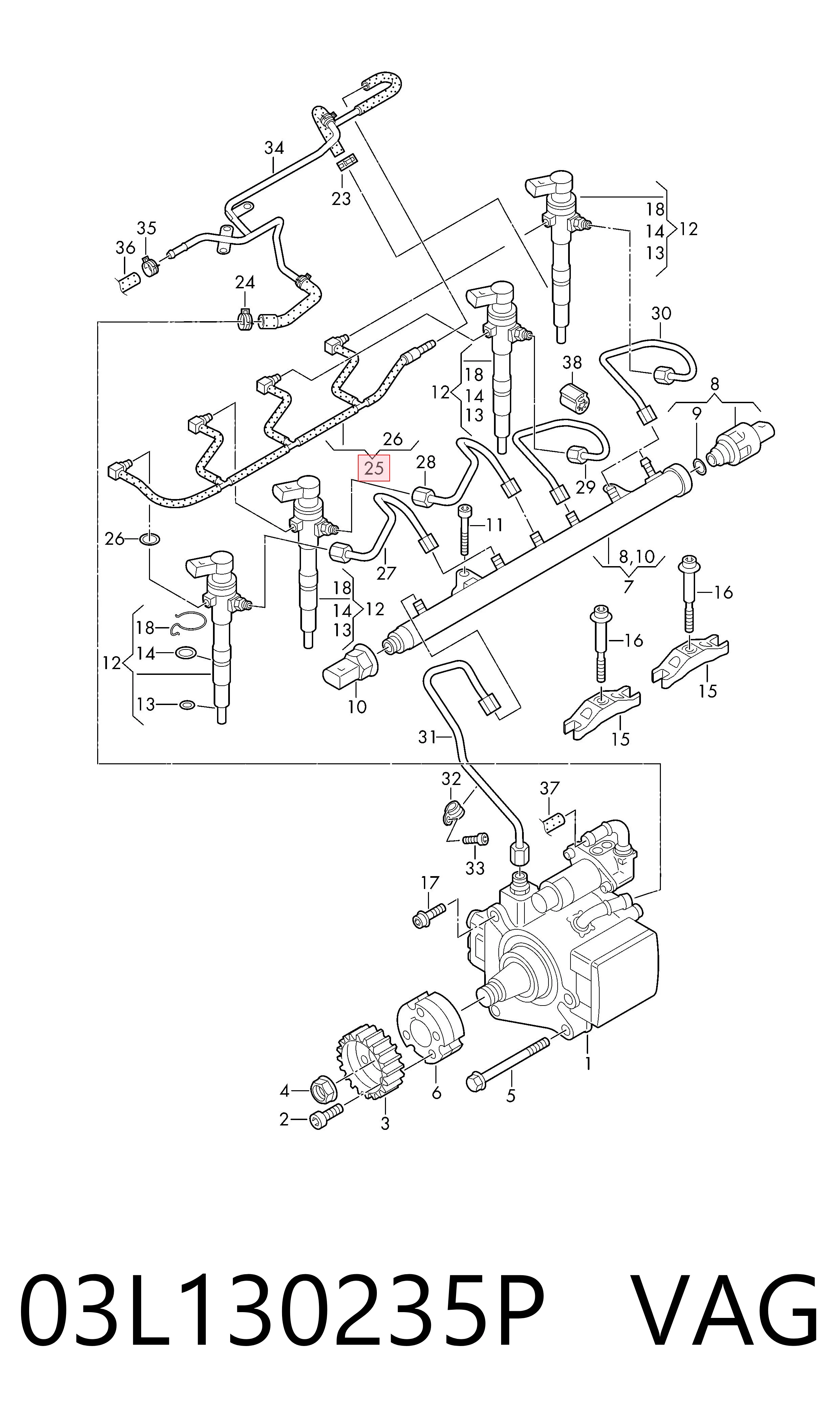 03L130235P VAG Tubo flexible, combustible de fuga 