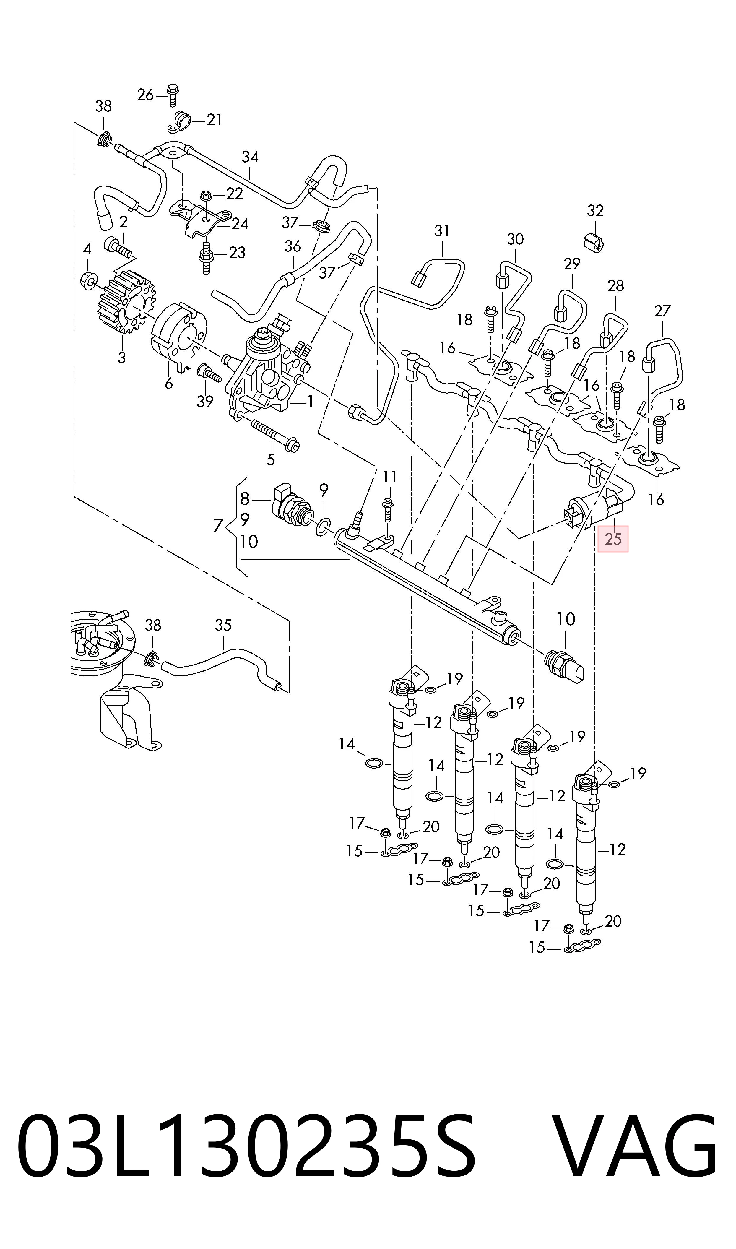03L130235S VAG Tubo flexible, combustible de fuga 