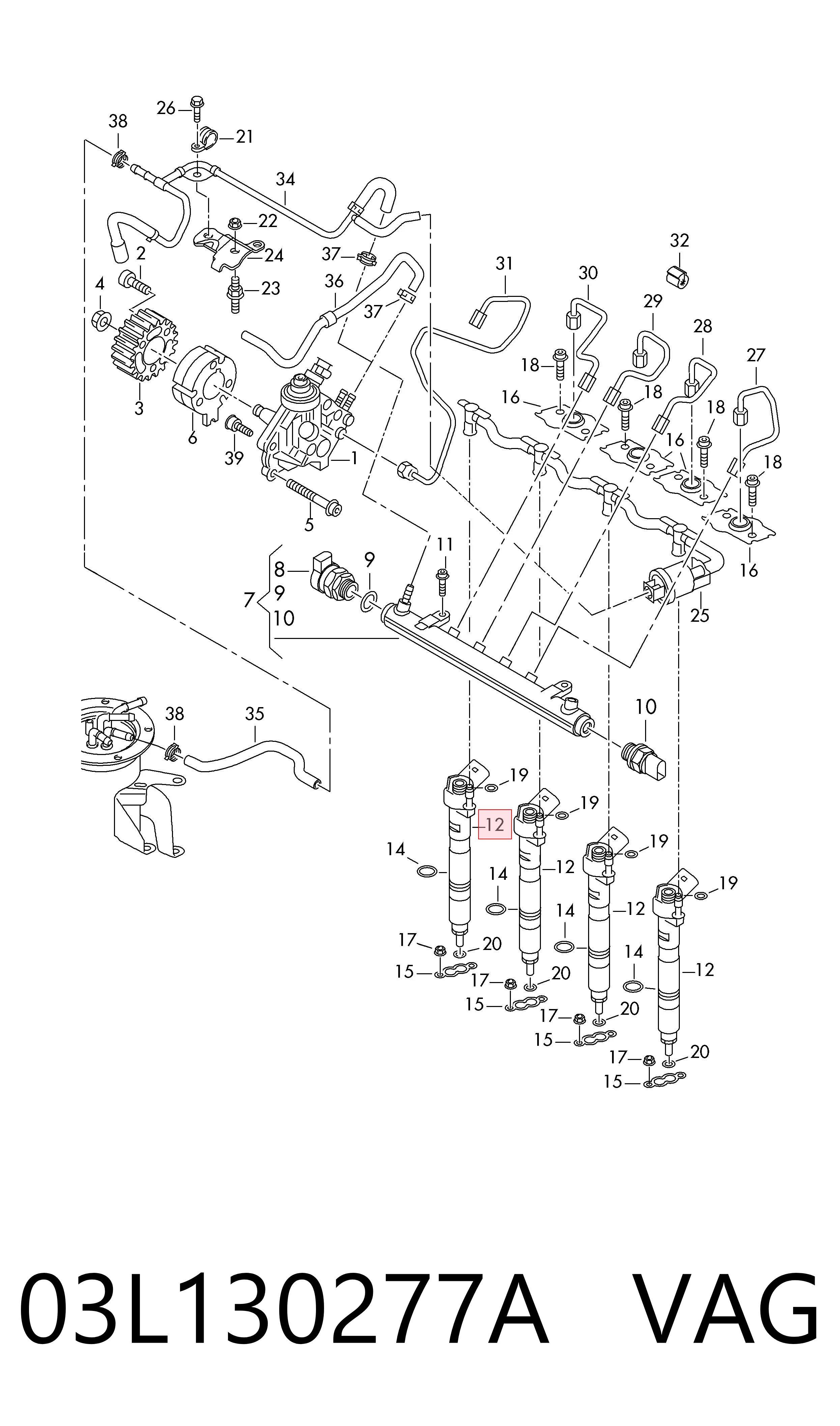 03L130277A VAG Inyector de combustible
