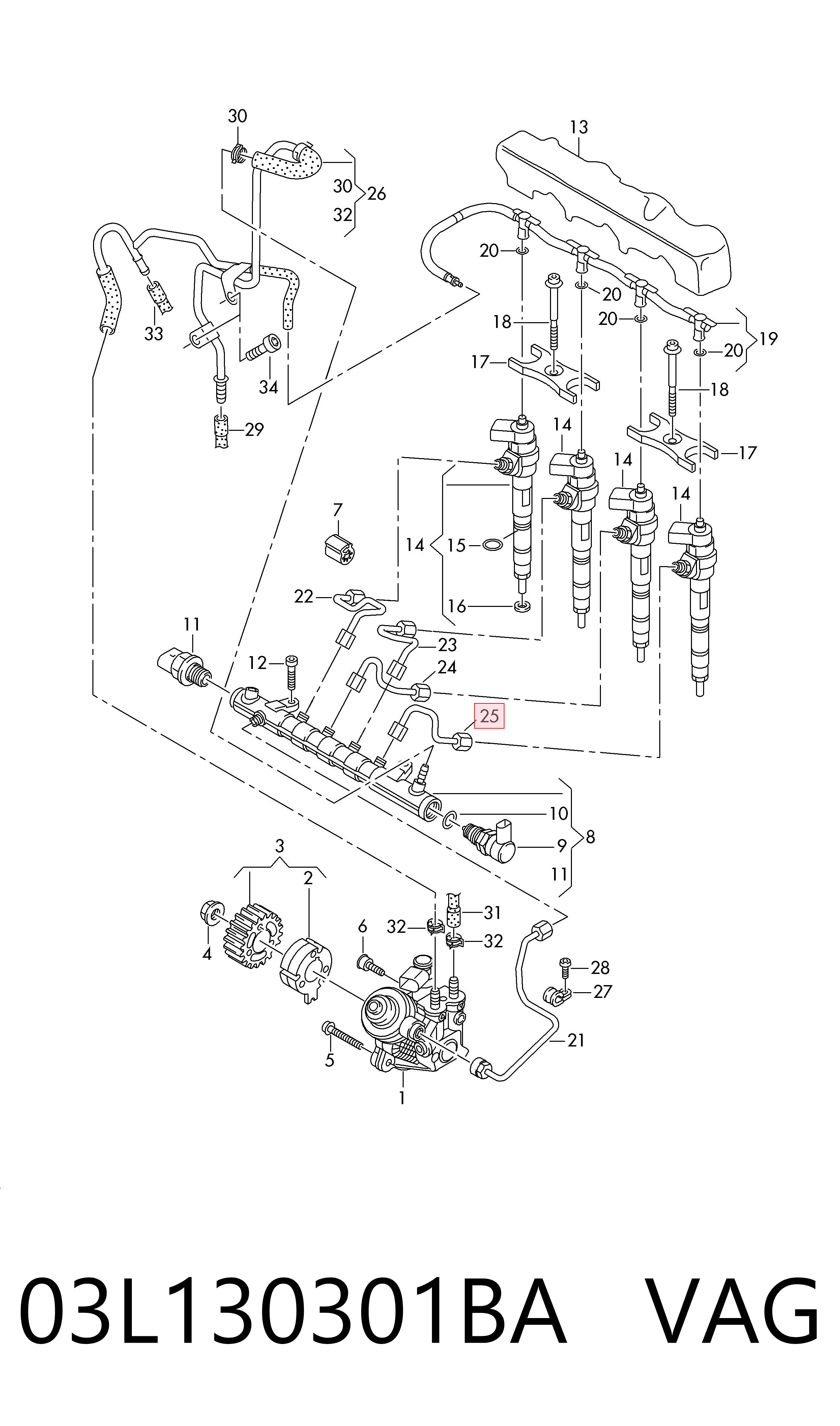 03L130301BA VAG Tubería de combustible, sistema inyección, cilindro 4