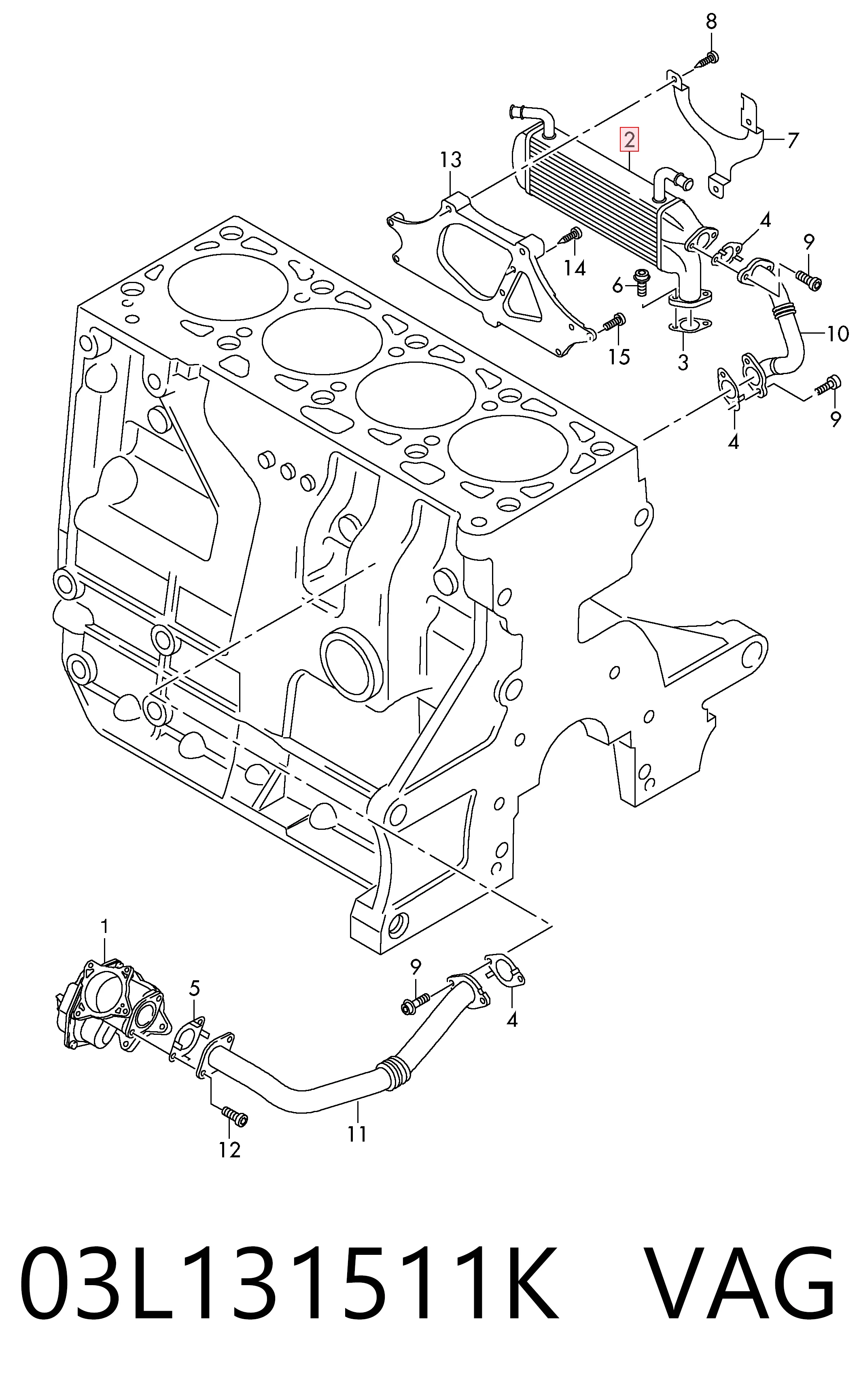 Enfriador de recirculación de gases de escape EGR 03L131511K VAG