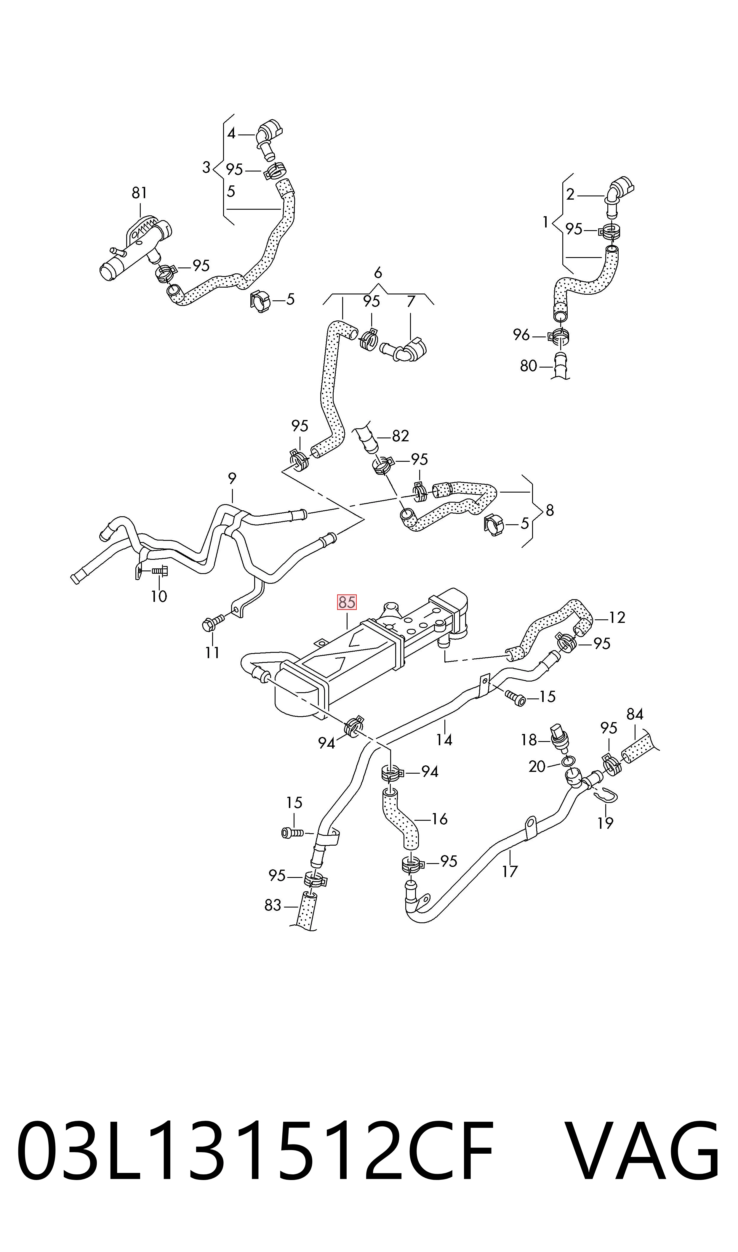 03L131512CF VAG Enfriador de recirculación de gases de escape EGR