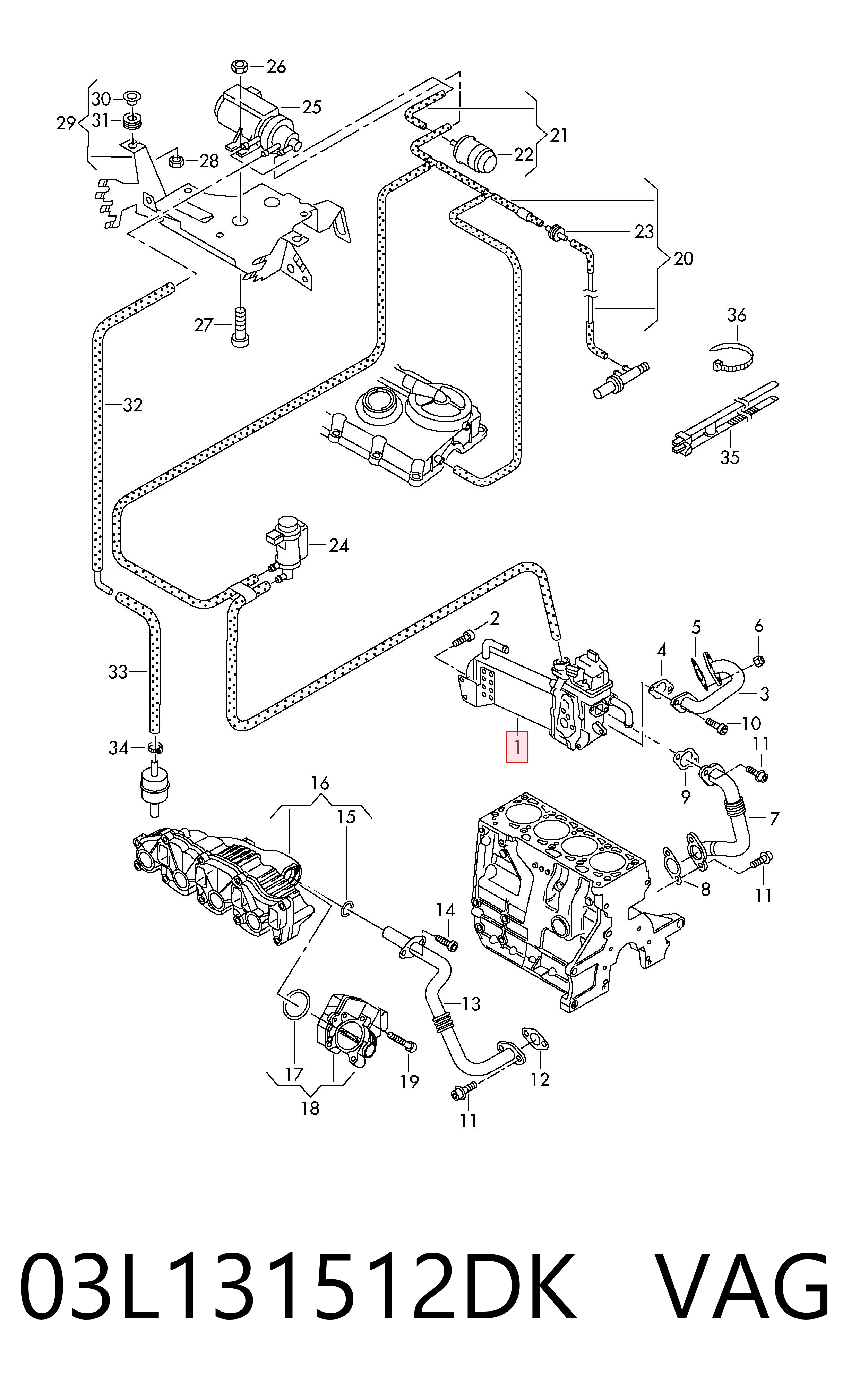 Enfriador de recirculación de gases de escape EGR 03L131512DK VAG